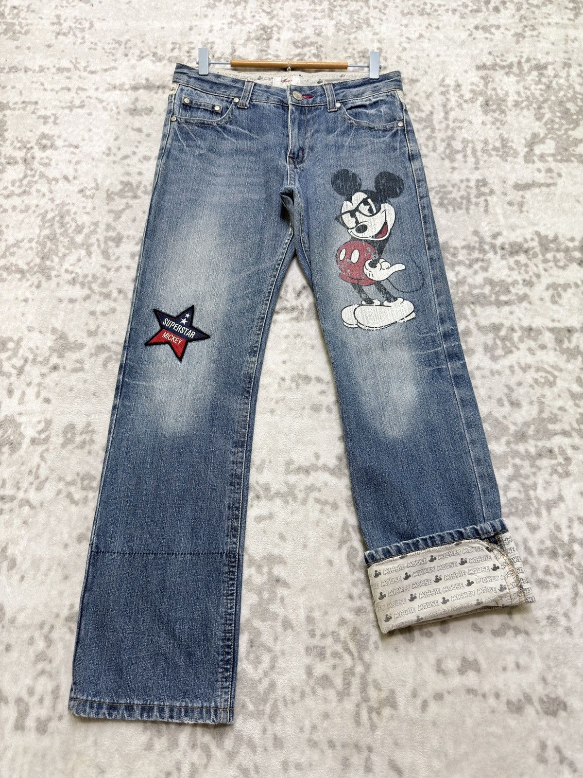 Disney Vintage Disney Mickey Patch Denim 90s Graphic Jeans Size US 30 / EU 46 - 1 Thumbnail