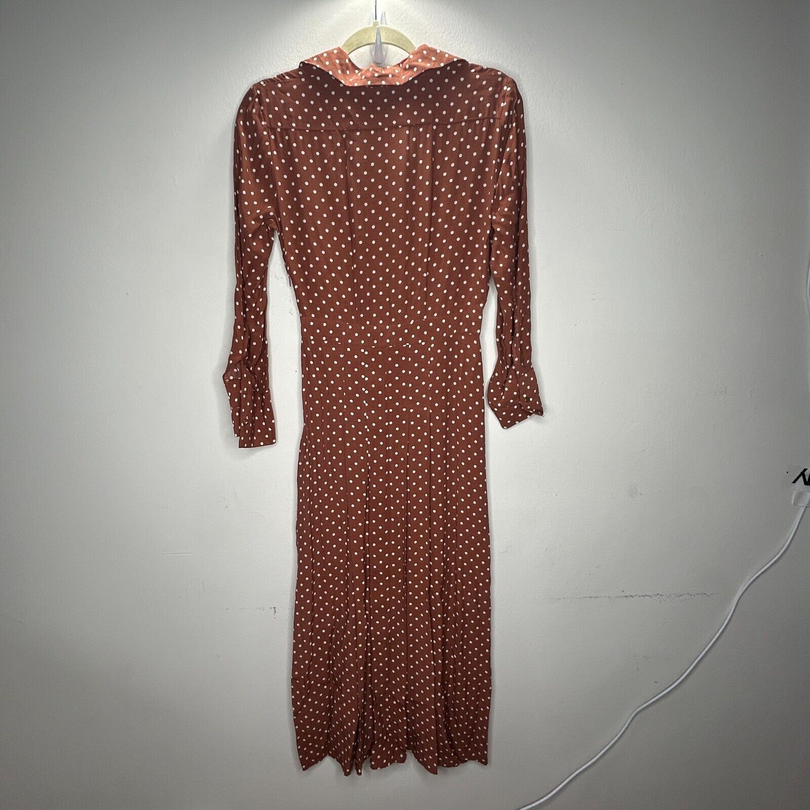 Topshop Topshop Polka-Dot 3/4 Sleeve Button Pleated Slit Maxi Dress Size XS / US 0-2 / IT 36-38 - 5 Thumbnail