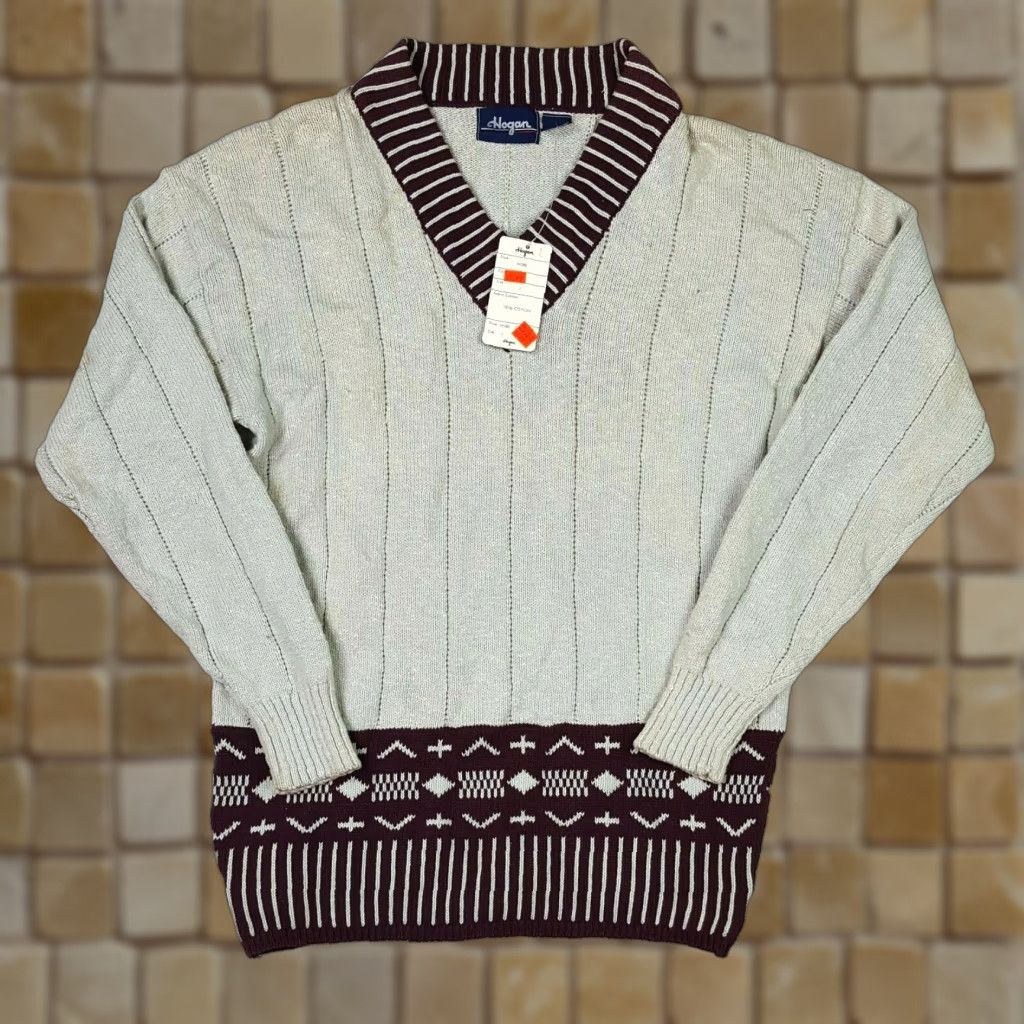 Hogan VINTAGE Hogan Gray Knit Pullover Sweater Shirt Men M Cotton V-Neck 80s Preppy Fall Winter Retro College Casual Mens Size US M / EU 48-50 / 2 - 1 Thumbnail