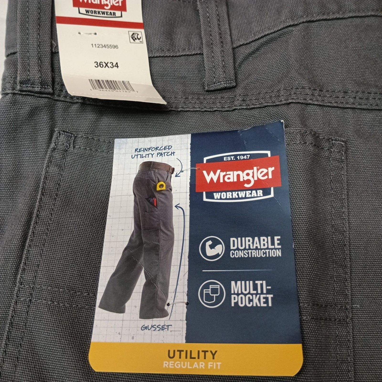 Wrangler Wrangler Carpenter Utility Pants Mens 36x34 Gray Regular Fit Size US 36 / EU 52 - 2 Thumbnail