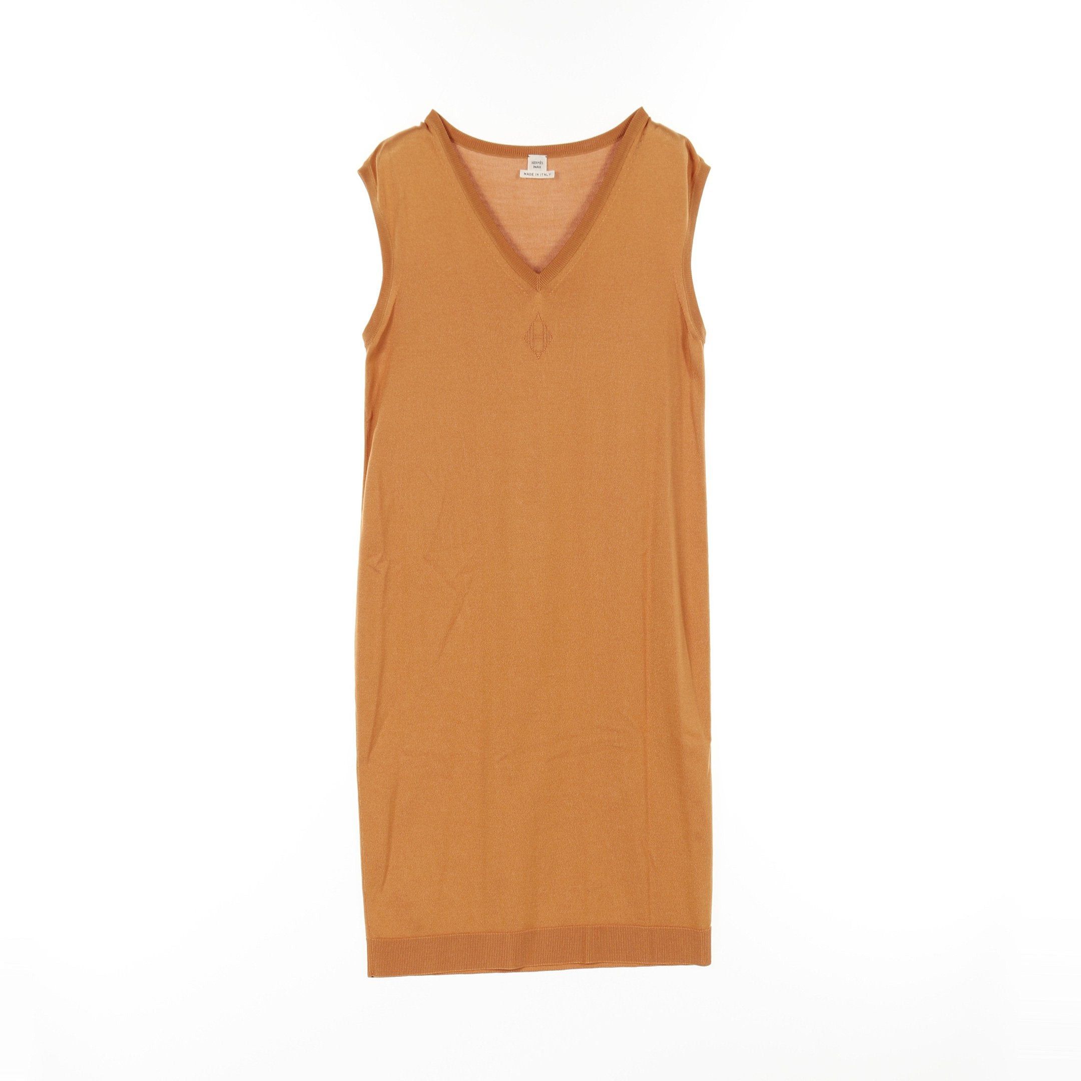 Hermes Hermes H Logo Knit Dress No Sleeve Silk Orange Brown Size ONE SIZE - 1 Thumbnail