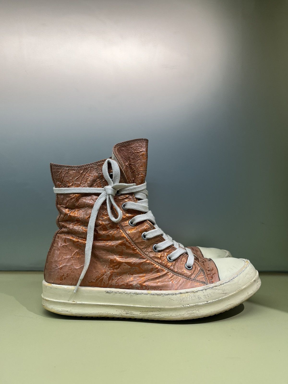 image of Rick Owens x Rick Owens Drkshdw Orange Crinkled Ramones Shoes, Men's (Size 6)