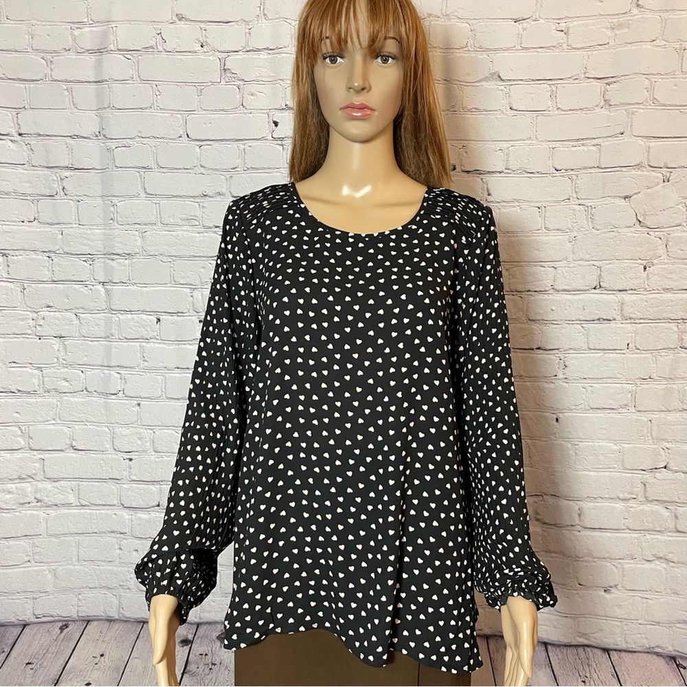 Adrianna Papell NWT New $79 Adrianna Papell Heart Printed Long Pleated Slee Size L / US 10 / IT 46 - 1 Thumbnail