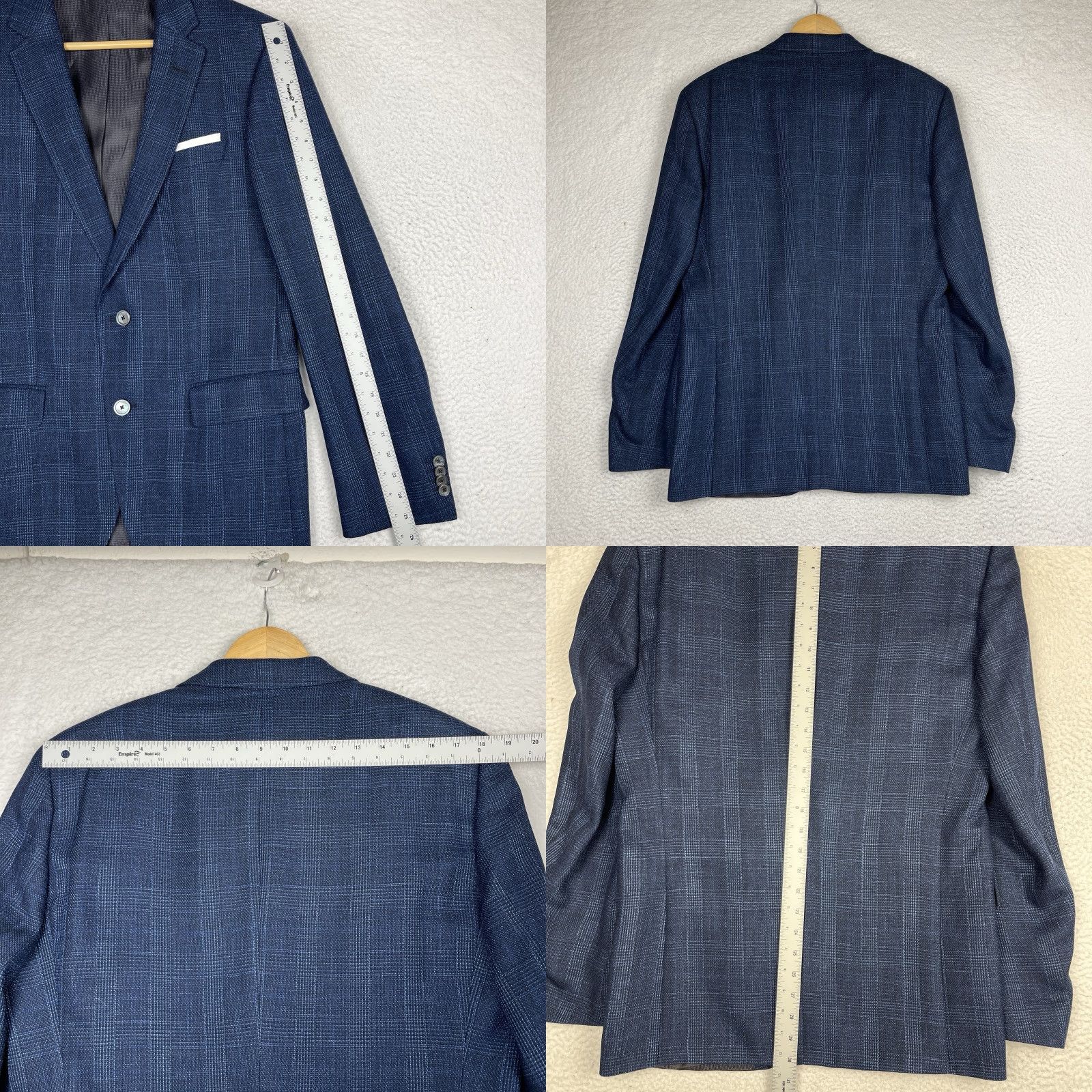 Hugo Boss HUGO BOSS Sport Coat Jacket Coat Linen-Wool 40R Blue Window Pane Slim Two-Button Double-Vented Men Regular Size US S / EU 44-46 / 1 - 8 Thumbnail