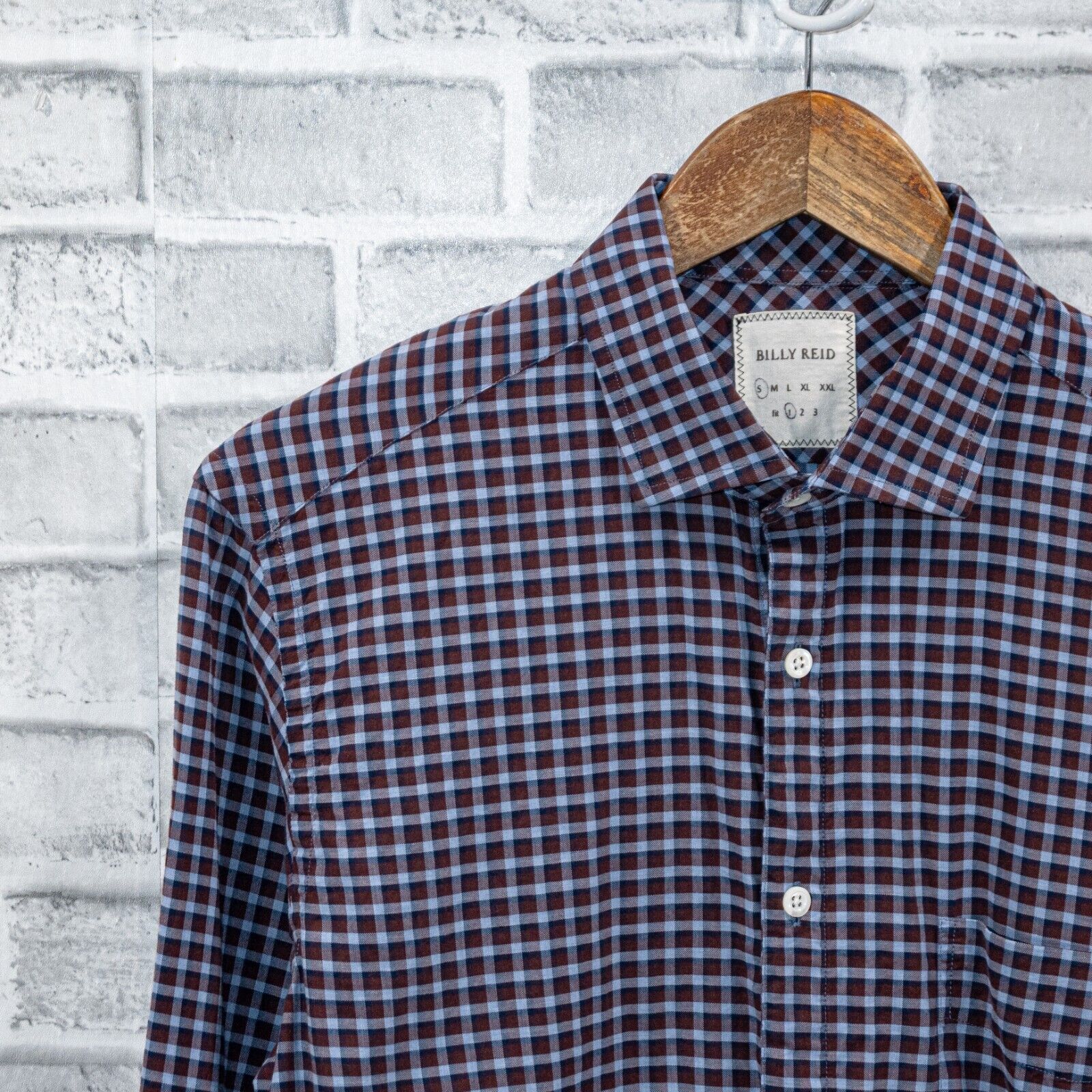 Billy Reid BILLY REID Men's fit 1 Button up Shirt in Maroon Blue check Size US S / EU 44-46 / 1 - 5 Thumbnail