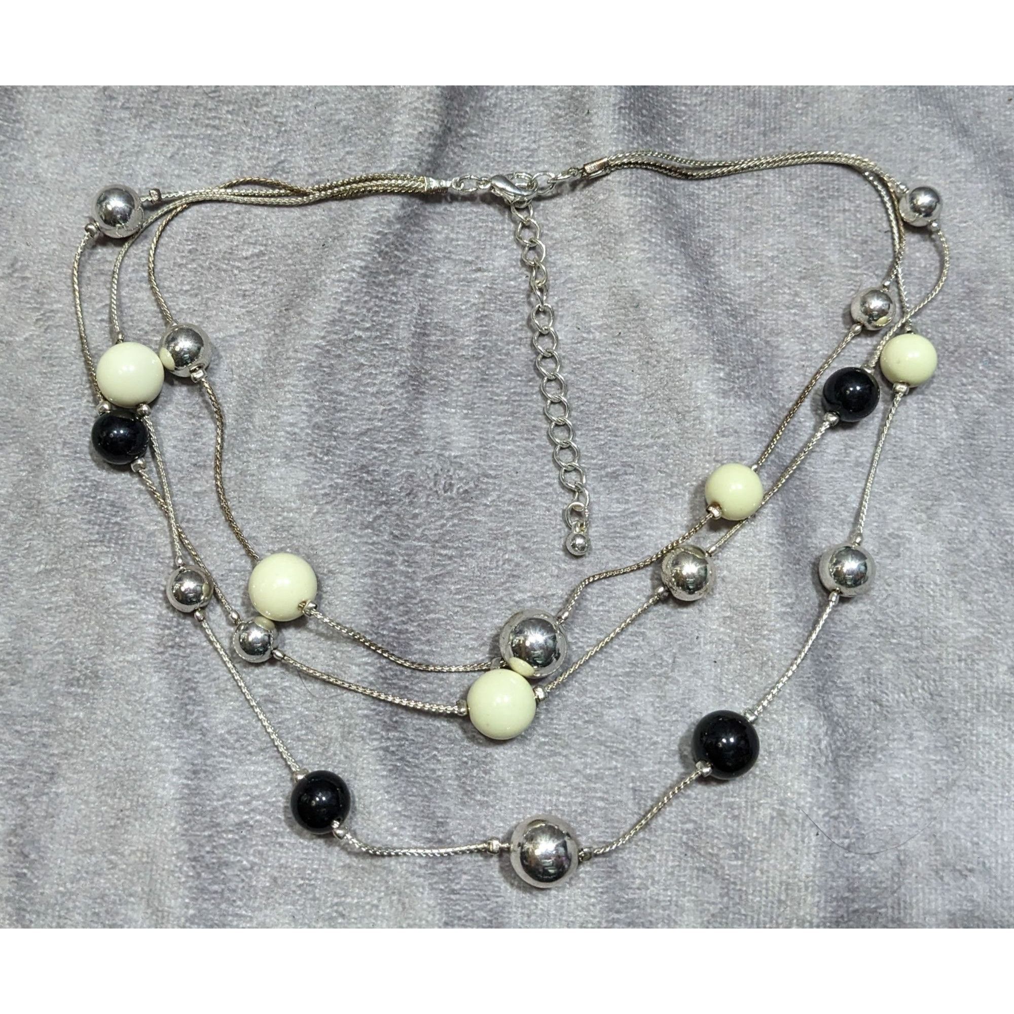Other Retro Glam Multi-Layered Silver Tone Necklace With Black & C Size ONE SIZE - 6 Thumbnail