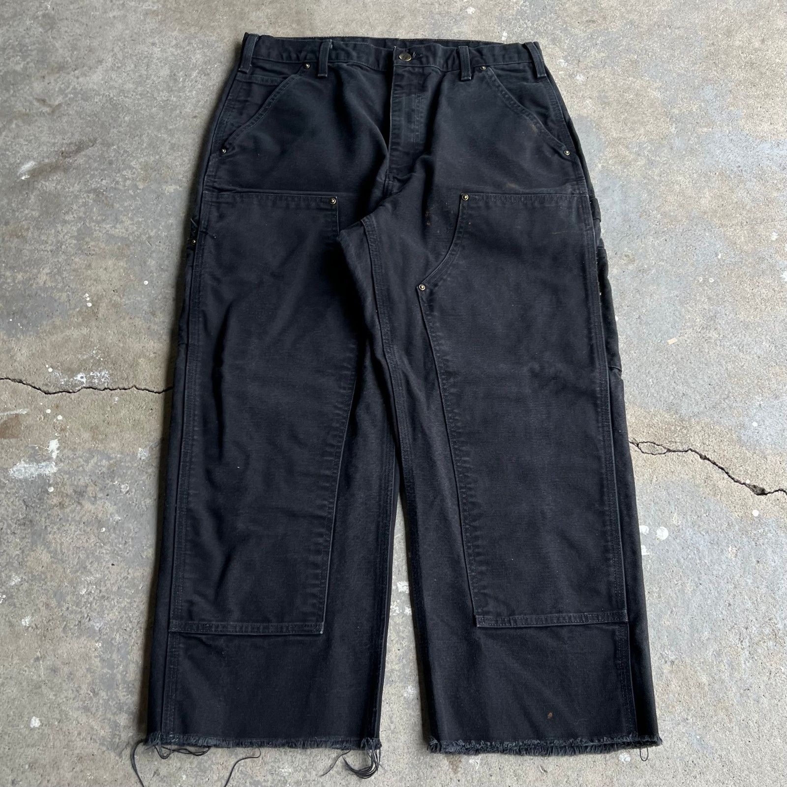 Vintage black y2k CUT carhartt double knee work wear pants
