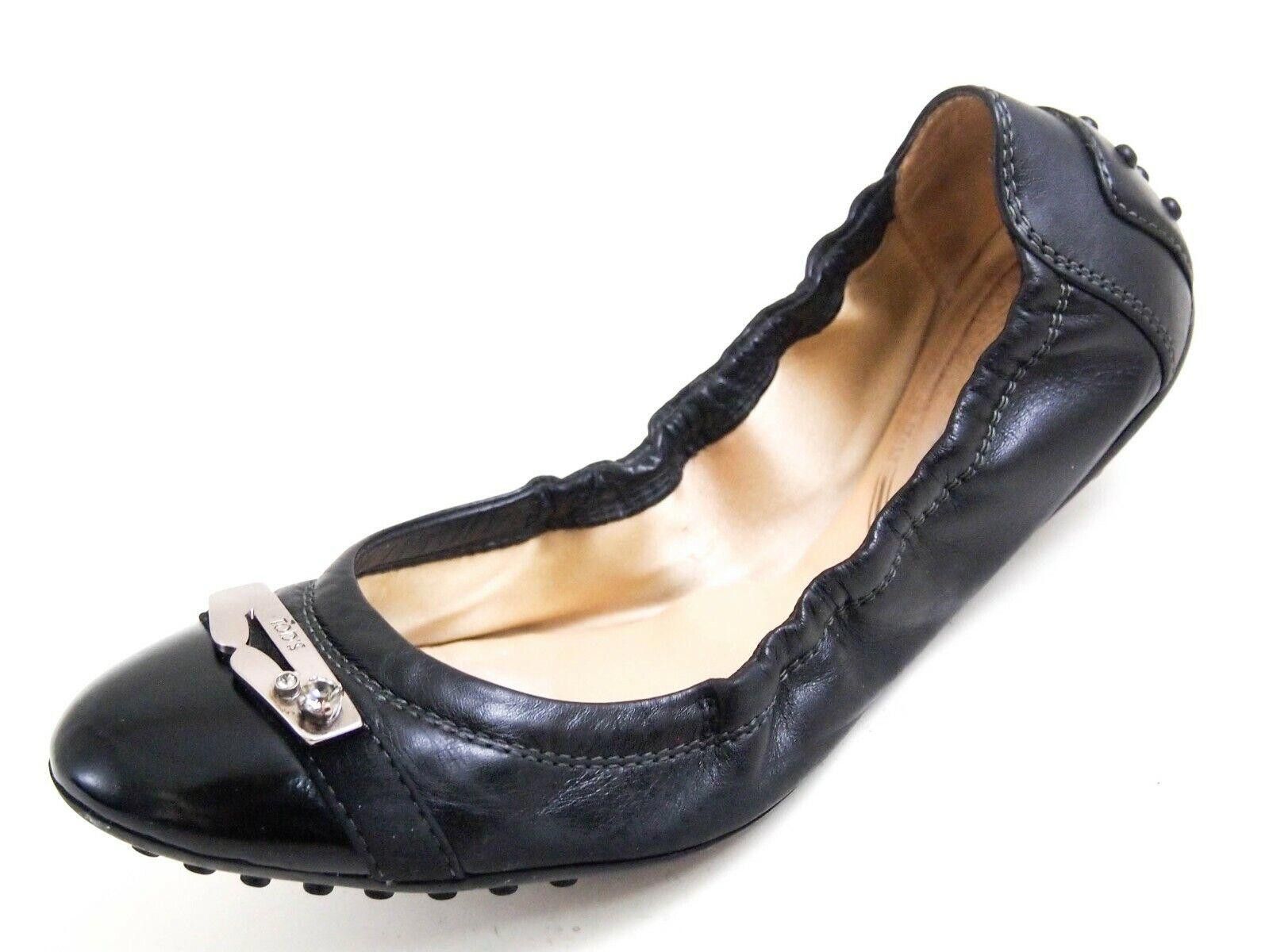 Tods Flats Black Leather Metal Penny Strap EU36 US 6
