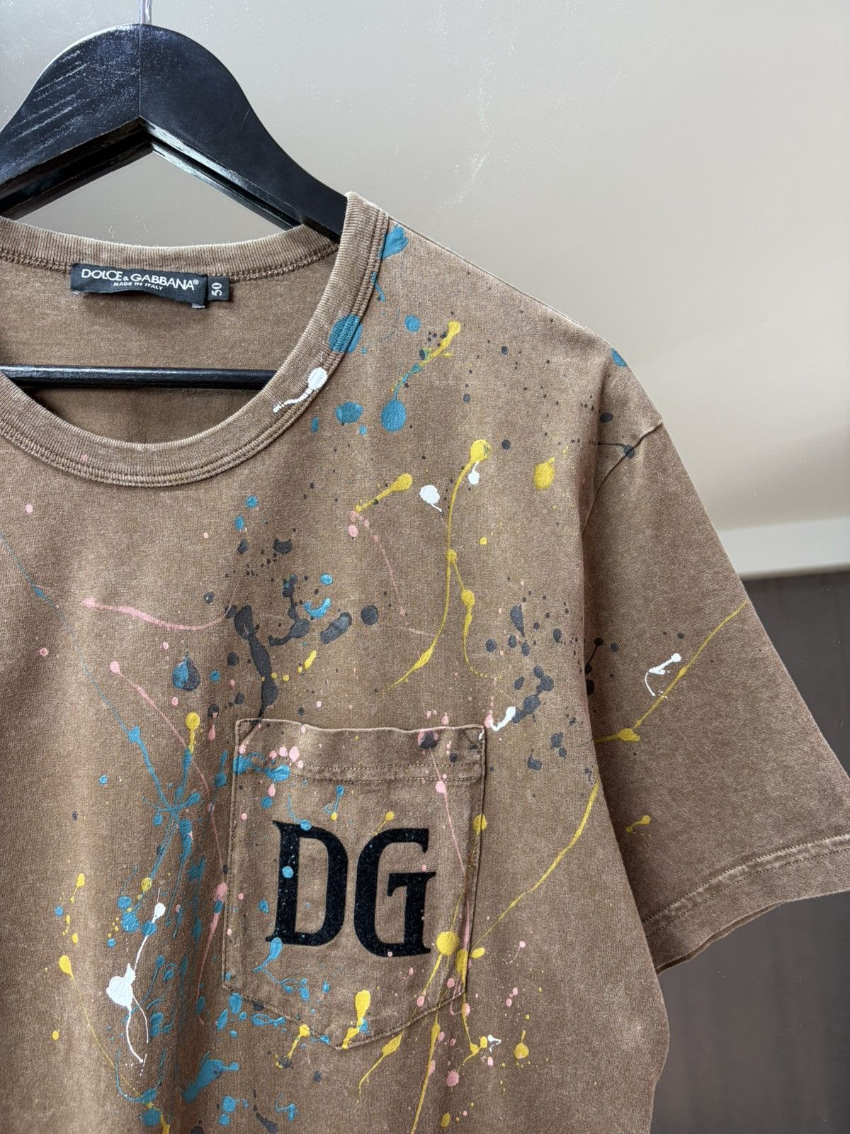Vintage Dolce & Gabbana Paint Splatter Tee Brown DG Archive