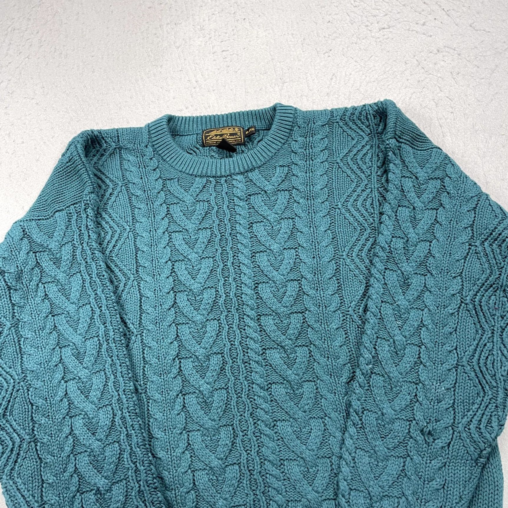 Eddie Bauer VINTAGE Eddie Bauer Sweater Mens XL Green Grandpa Cable Fisherman Crewneck 90s Size US XL / EU 56 / 4 - 3 Thumbnail