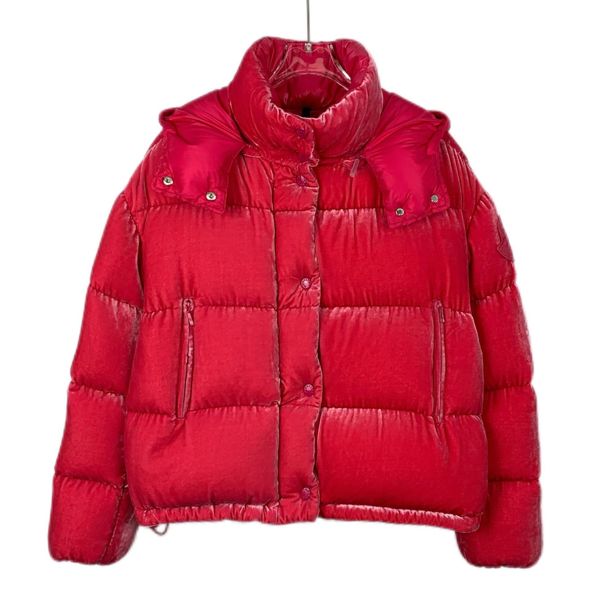 Moncler Moncler Red Velvet Logo Down Jacket (Size XXS) Size XXS / US 00 / IT 34 - 1 Thumbnail