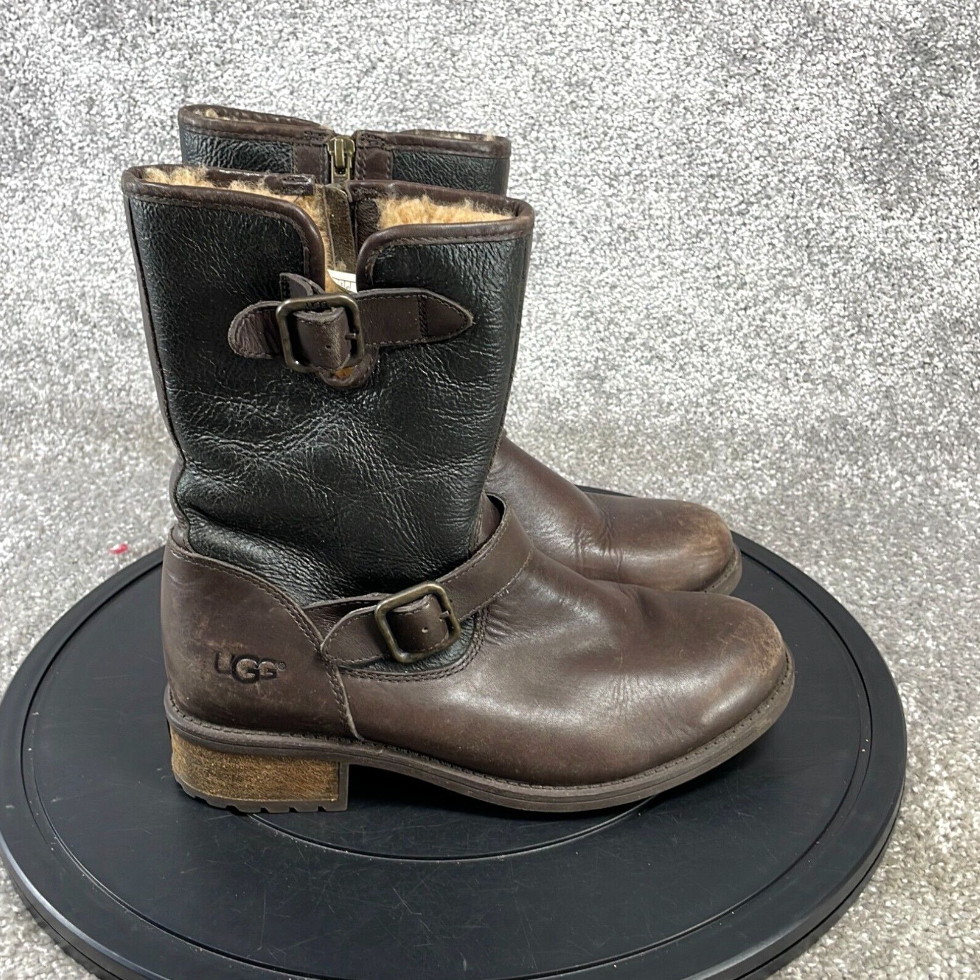 Ugg Men's Chaney Biker Brown Leather Boots in Size 7.5 by UGG | Grailed