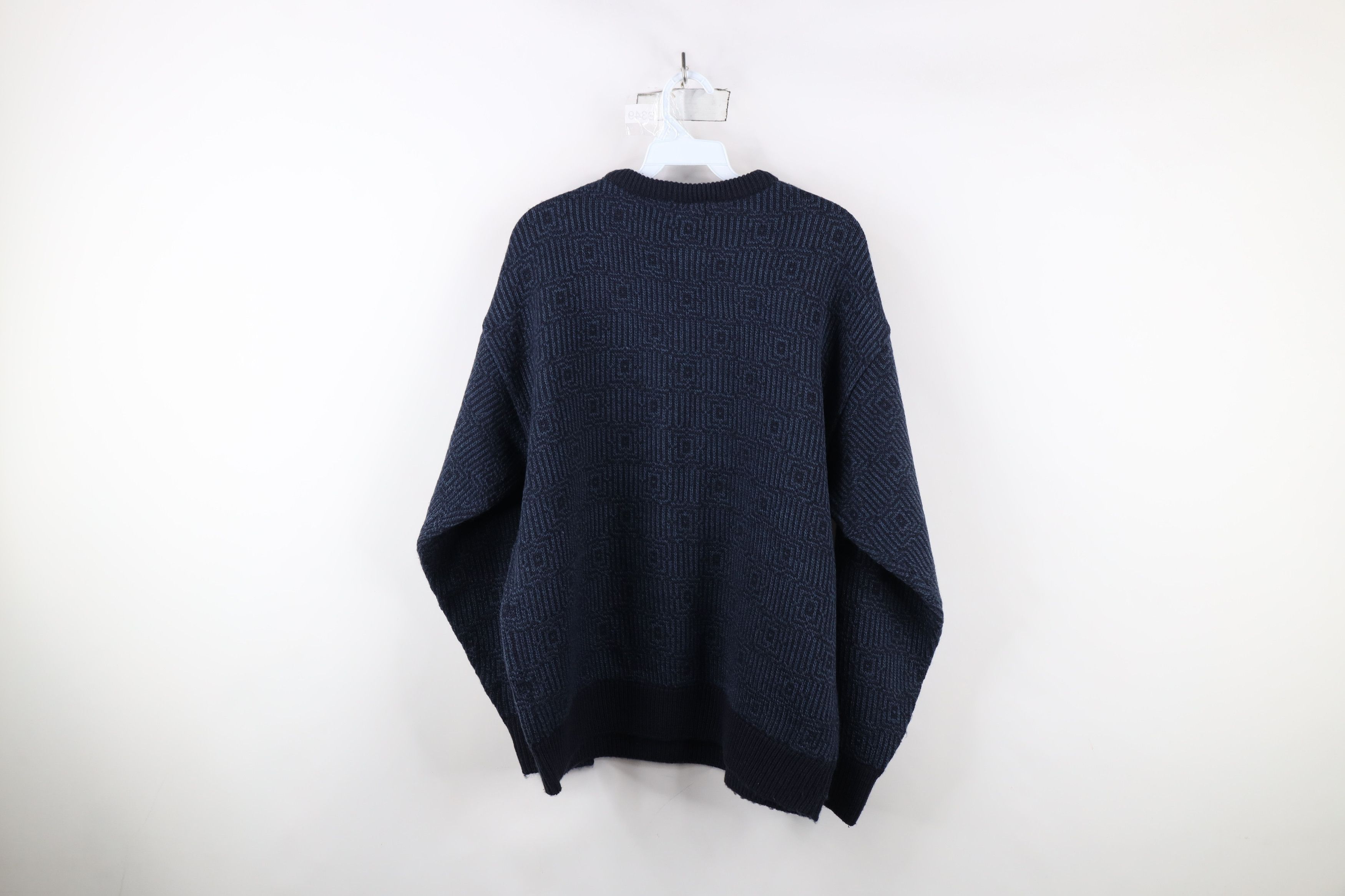 Vintage Vintage 90s Streetwear Geometric Knit Crewneck Sweater Blue Size US XL / EU 56 / 4 - 8 Thumbnail