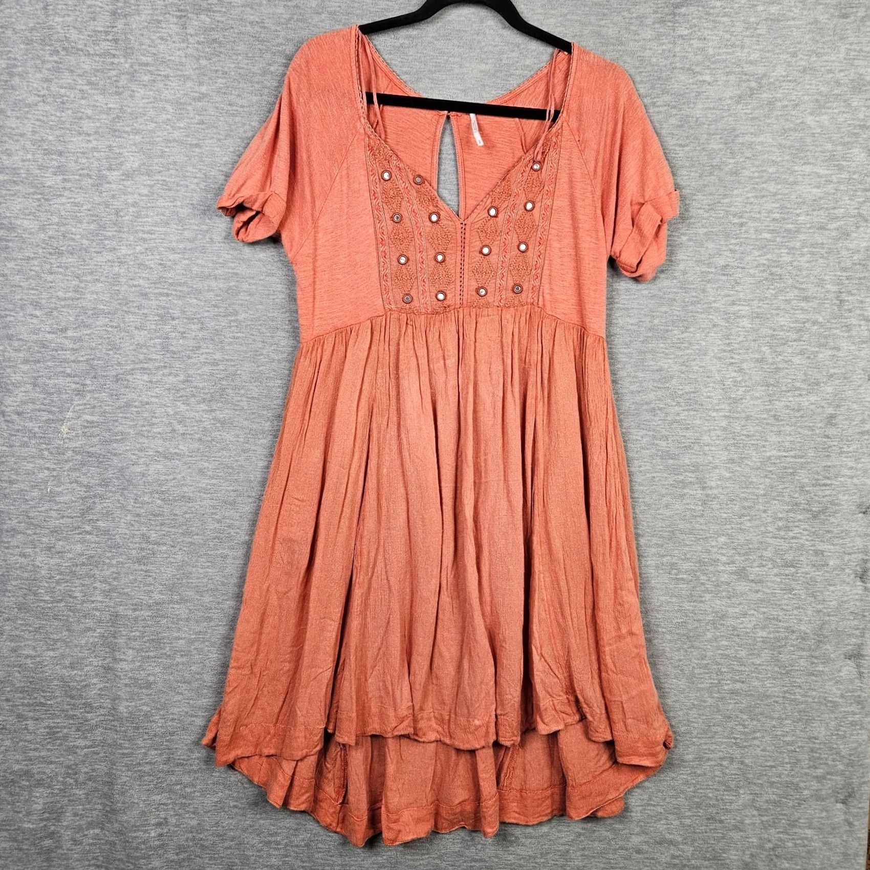 Free People Free People Women's Orange Embroidered Short Sleeve Flared Dress S Size 28" / US 6 / IT 42 - 2 Thumbnail