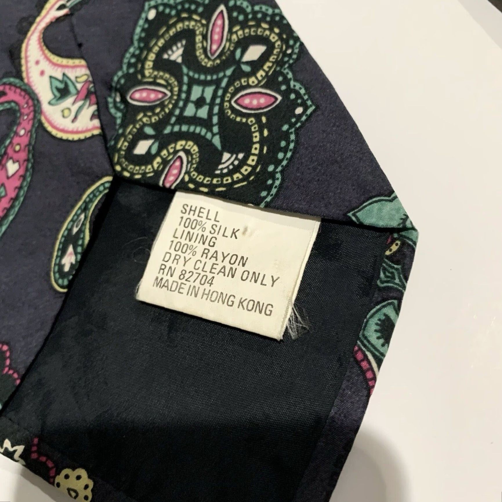 Vintage Vintage Men’s Silk Tie Anne Pinkerton Black Cream Pastel Paisley Geometric Retro 1980s Size ONE SIZE - 7 Thumbnail