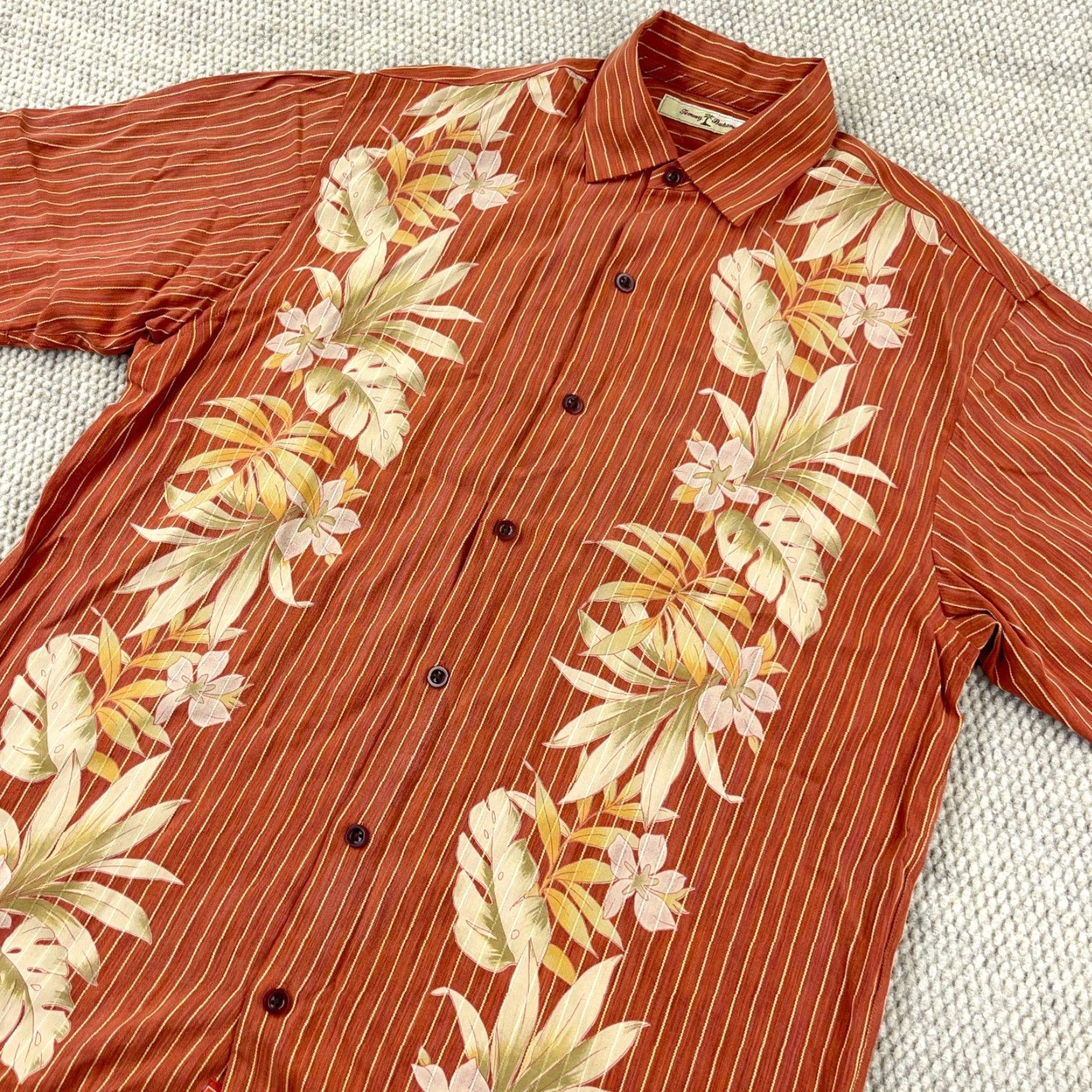 Tommy Bahama VINTAGE Tommy Bahama Shirt Men Medium Orange Button Up Hawaiian Floral Lyocell Tencel Size US M / EU 48-50 / 2 - 2 Thumbnail