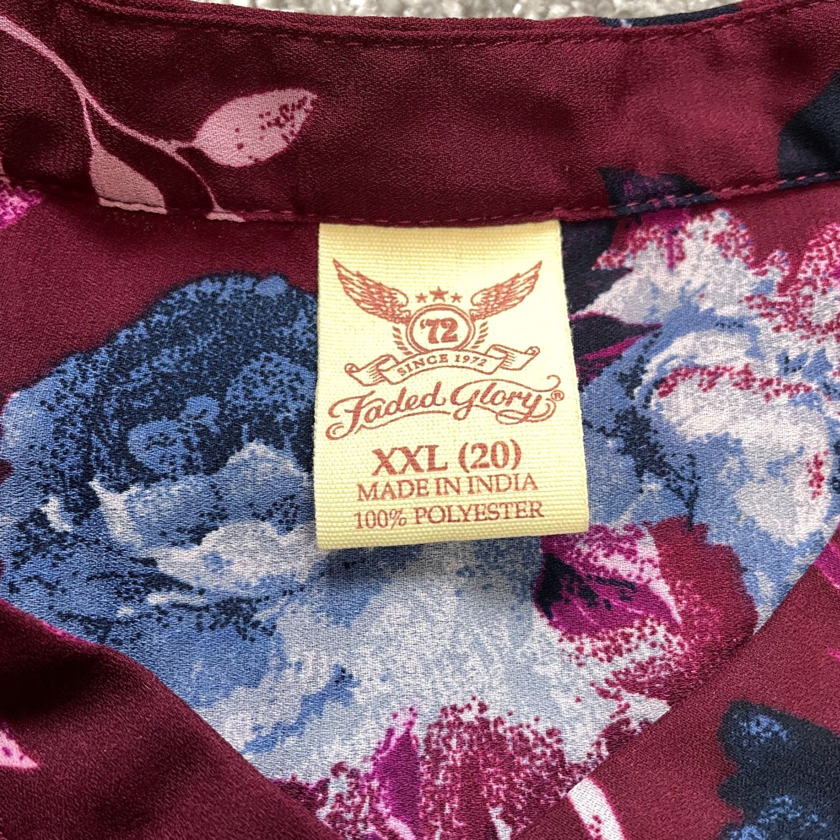 Faded Glory Faded Glory Button-Up Shirt Womens 2XL Purple Floral Top Blouse Long Sleeve Crew Neck Classic Fit Satin Chiffon Polyester Size XXL / US 16-18 / IT 52-54 - 3 Thumbnail