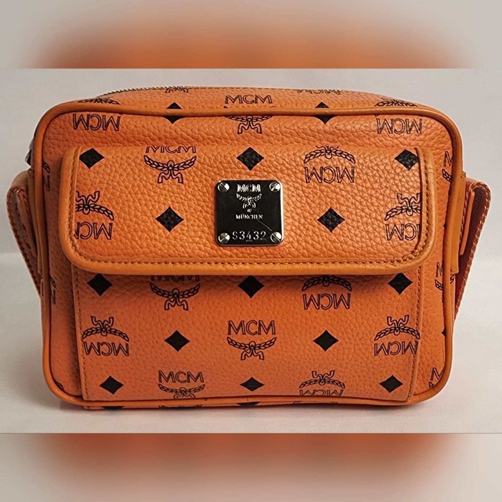 MCM Auth MCM Aren Orange Monogram Crossbody Bag Silver Hardware Size ONE SIZE - 1 Thumbnail