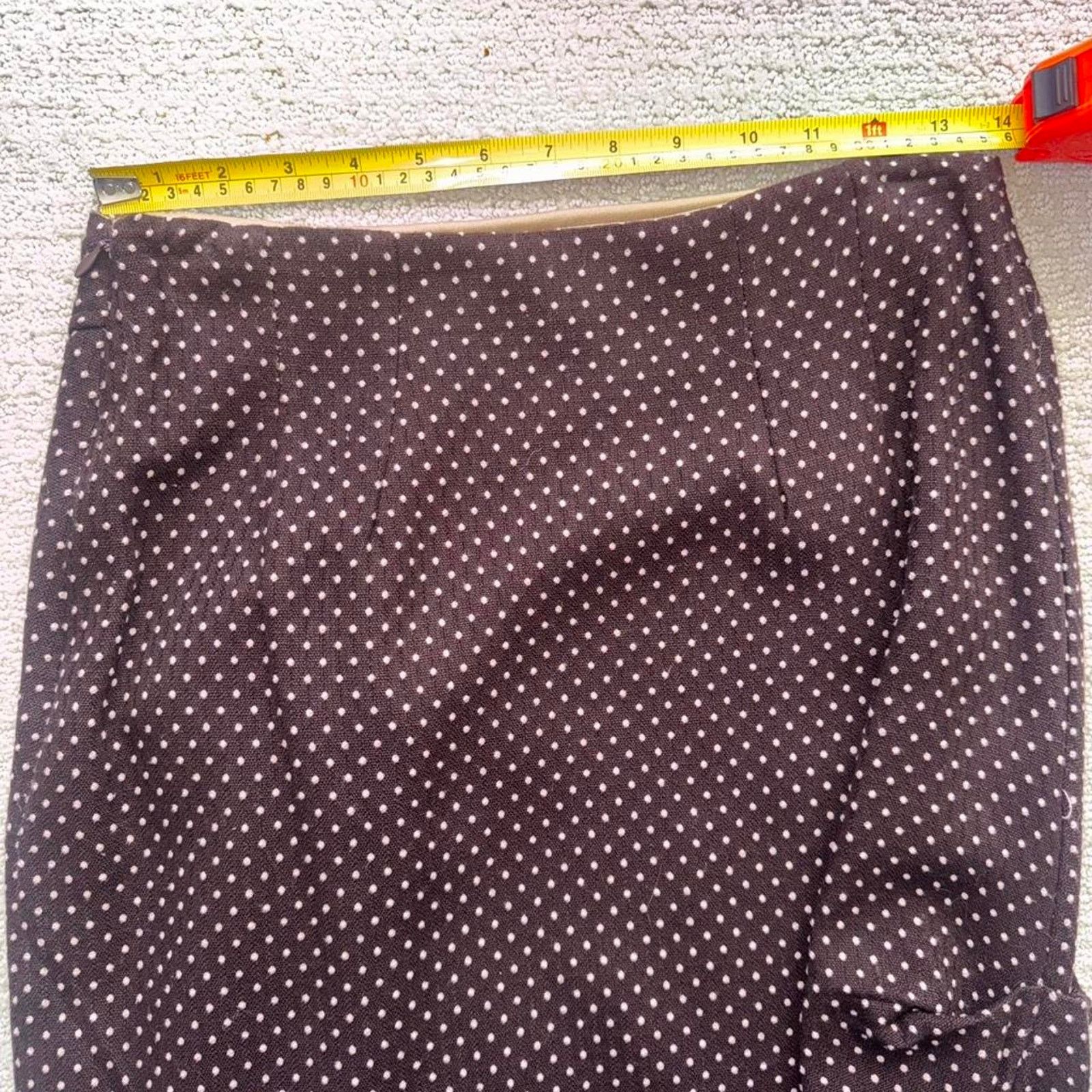 Anthropologie Brown and Light Pink Asymmetrical Polka Dot Pencil Skirt Size 28" / US 6 / IT 42 - 4 Thumbnail