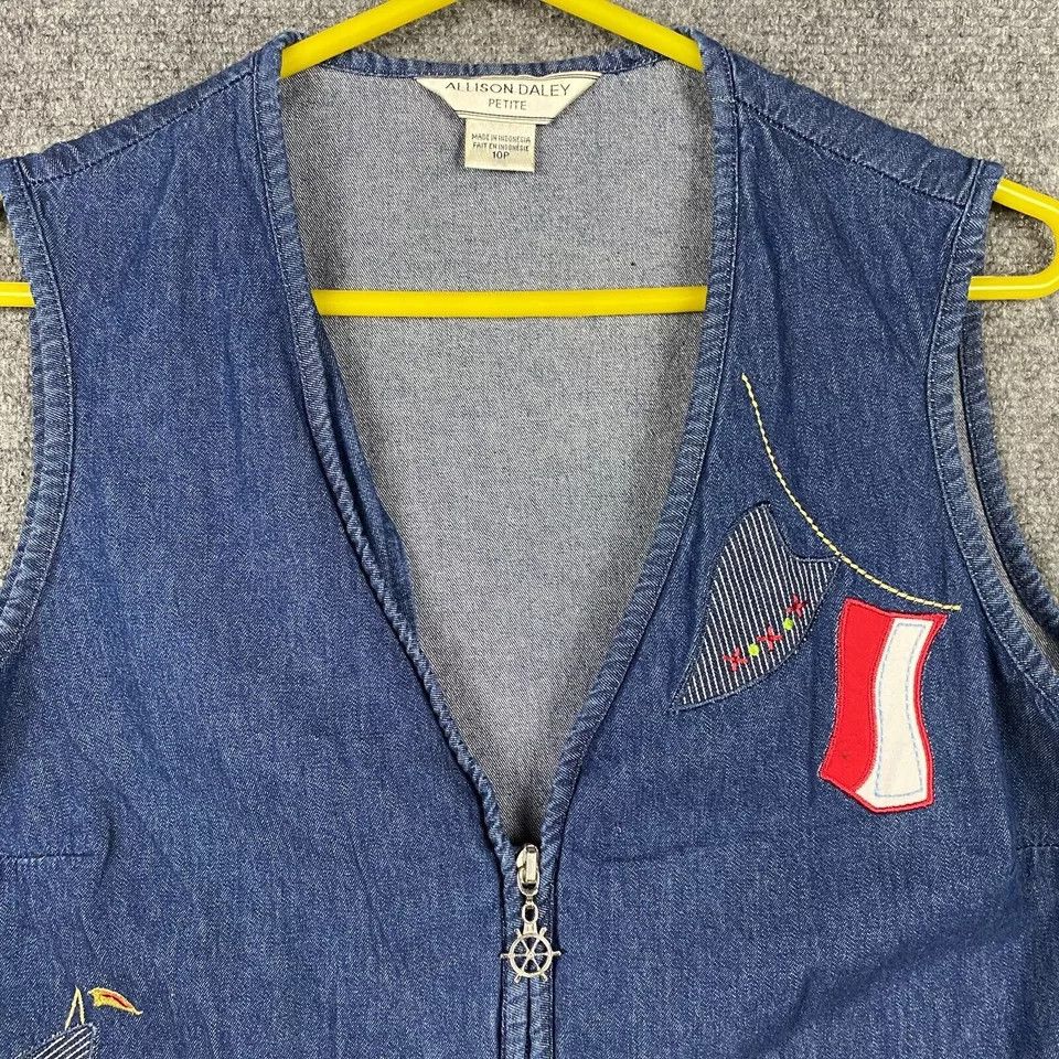 Other Allison Daley Vest 10P Petite Women's Full Zip Embroidered Size L / US 10 / IT 46 - 2 Thumbnail