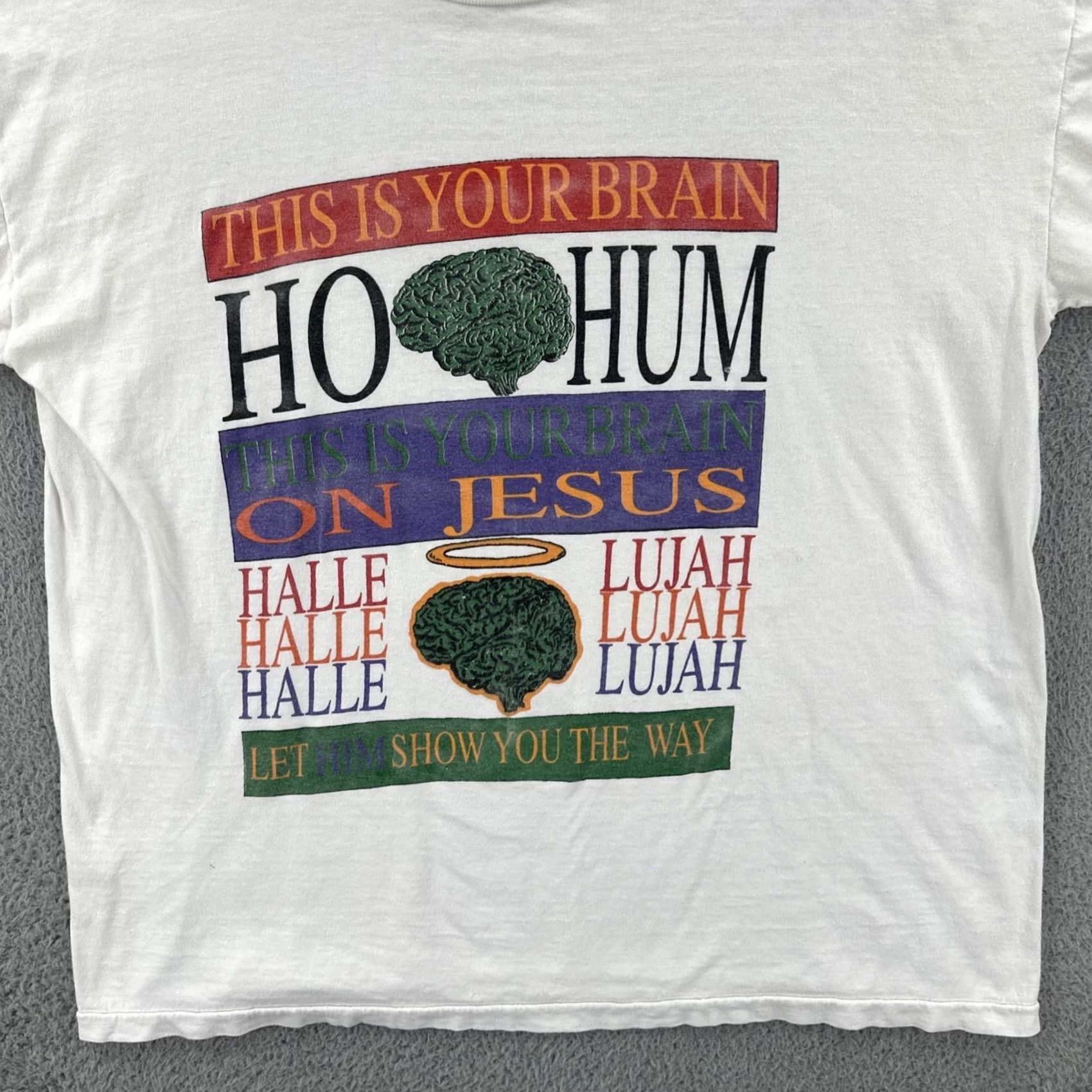 Paradise VINTAGE Tee Paradise XL T Shirt This Is Your Brain On Jesus 90s Funny Graphic Tee Shirt Mens White XL Size US XL / EU 56 / 4 - 4 Thumbnail