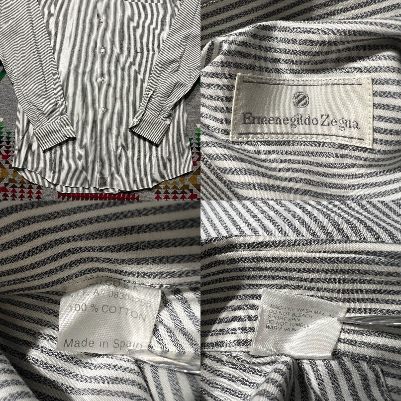 VINTAGE Ermenegildo Zegna Dress Shirt Gray Striped Button Up Long Sleeve Mens 15 New D3