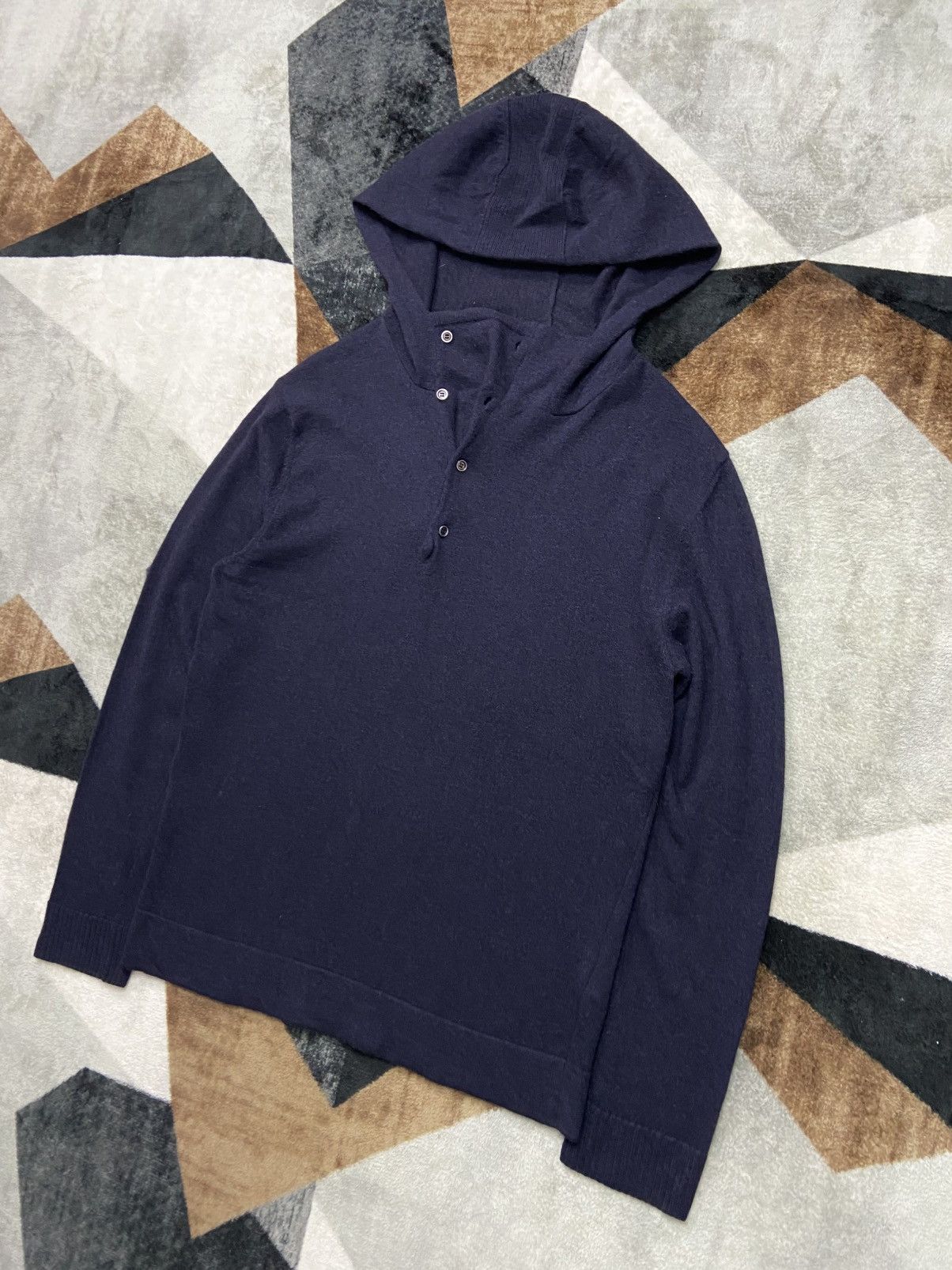 Wooyoungmi Wooyoungmi High Button Up Hooded Knit Wool Navy Size US M / EU 48-50 / 2 - 2 Thumbnail