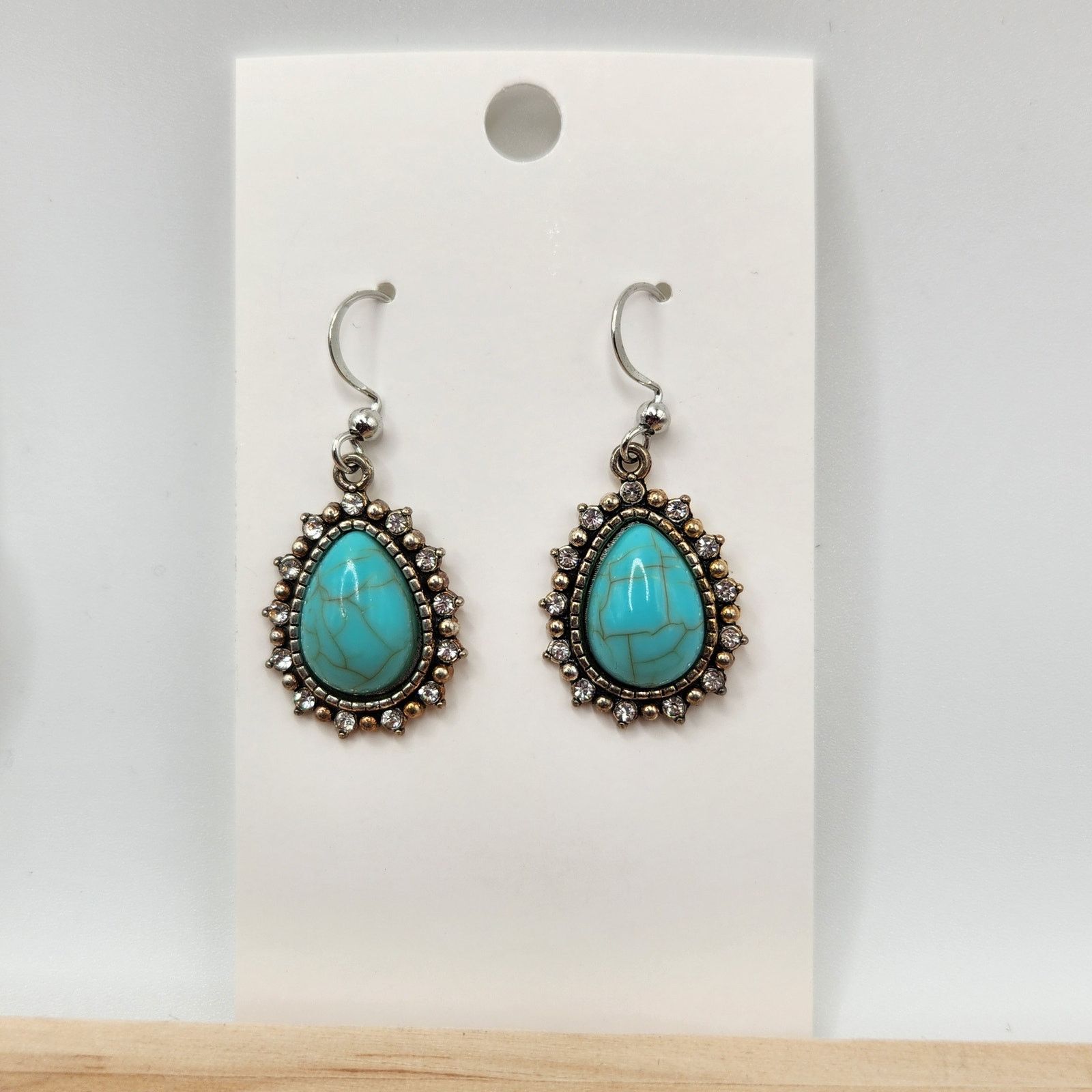 Other Boho Turquoise Mosaic Teardrop Rhinestone Halo Earrings Size ONE SIZE - 3 Thumbnail