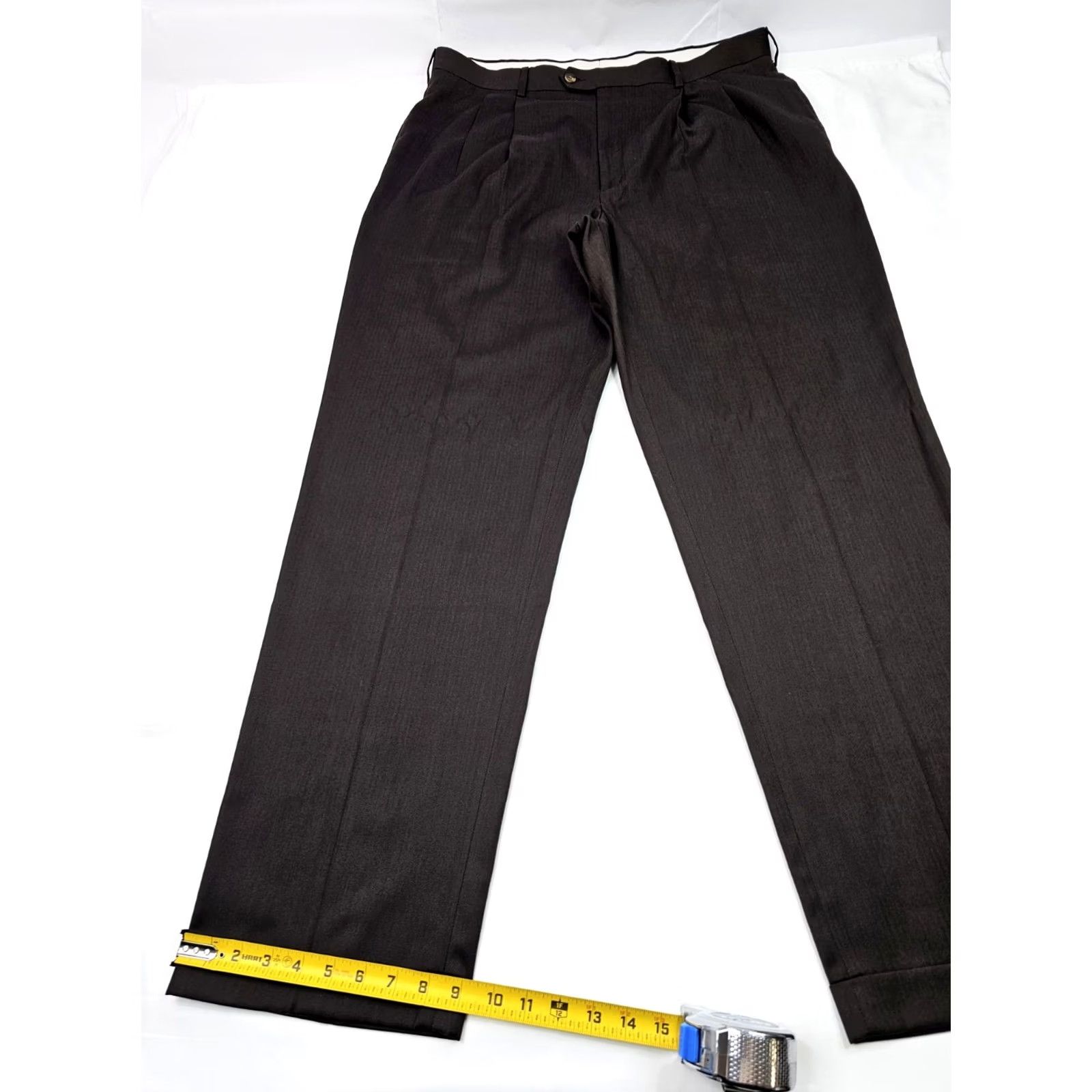 Roundtree & Yorke Roundtree & Yorke Easy Care Silk Rayon Pleated Herringbone Dress Pants Men 38x34 / Gray / Regular Fit Size US 38 / EU 54 - 2 Thumbnail