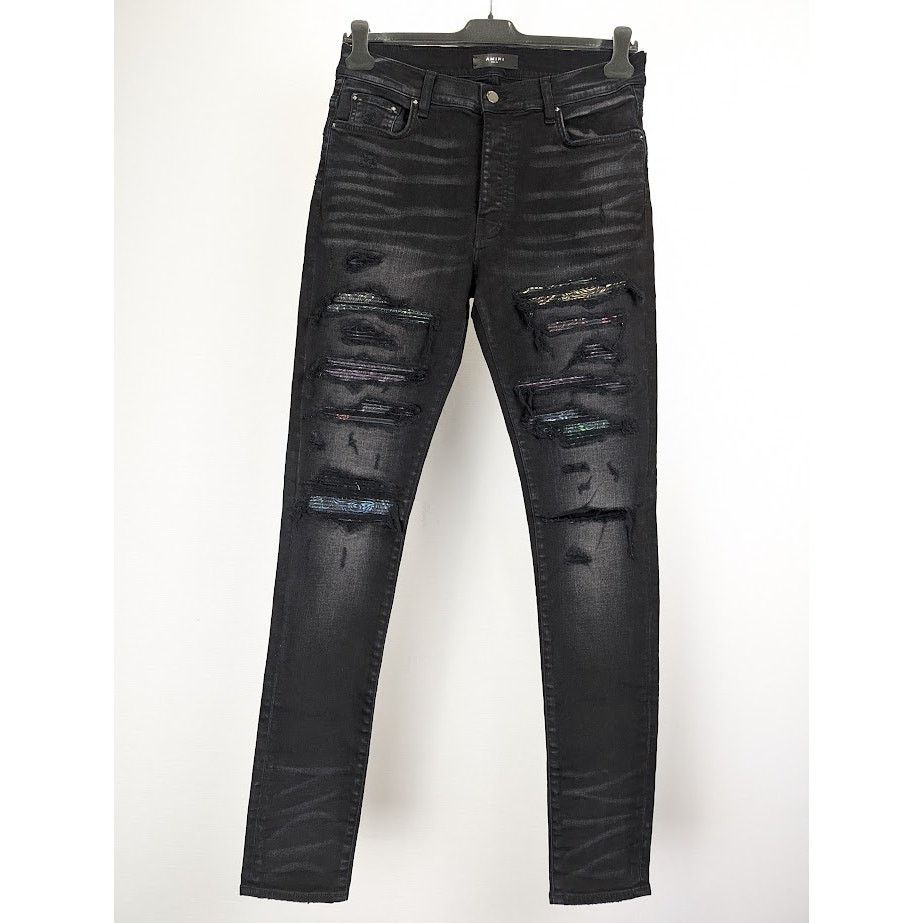 Amiri o1rshd1 Rainbow Paisley Thrasher Jeans in Aged Black Size US 34 / EU 50 - 2 Thumbnail