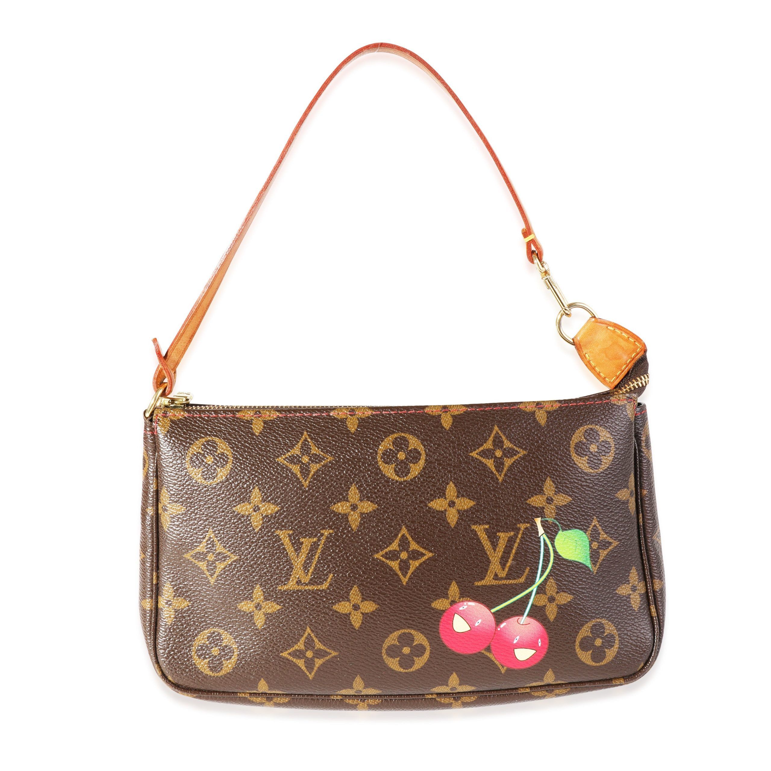 image of Louis Vuitton X Takashi Murakami Monogram Canvas Cerises Pochette Accessoires in Brown, Women's