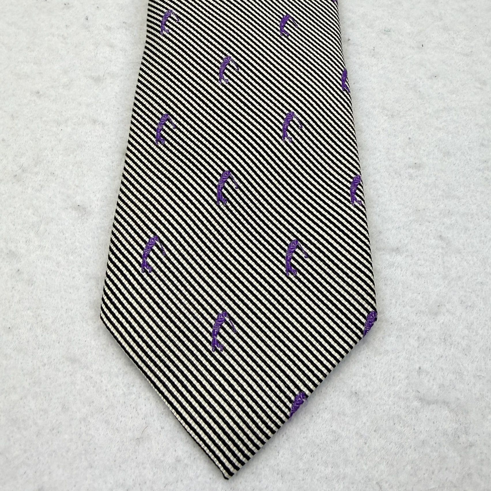 Peter Millar Peter Millar Tie Mens Silk One Size Gray Striped Woven Embroidered Fish Purple Pattern Vintage No Size ONE SIZE - 2 Thumbnail