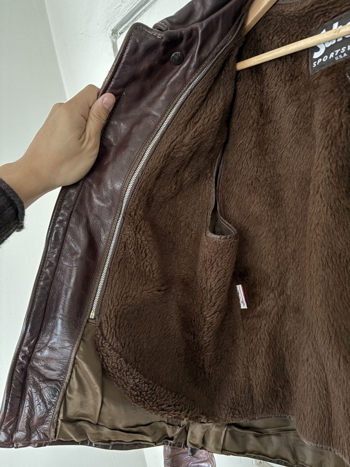 Schott Vintage Schott Brown Motorcycle Jacket Fur Lined Size US M / EU 48-50 / 2 - 5 Thumbnail