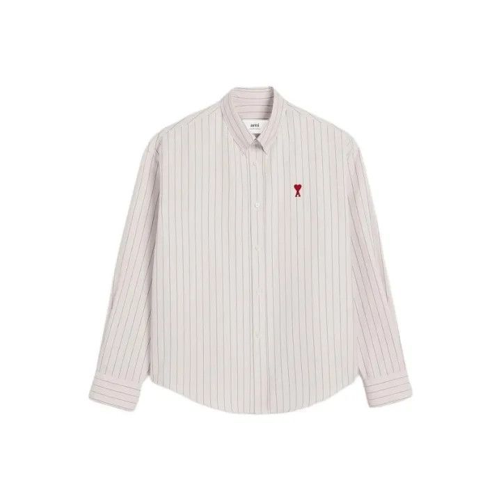 AMI AMIPARIS Striped Heart Long Sleeve Shirt 0079 Size US S / EU 44-46 / 1 - 1 Thumbnail