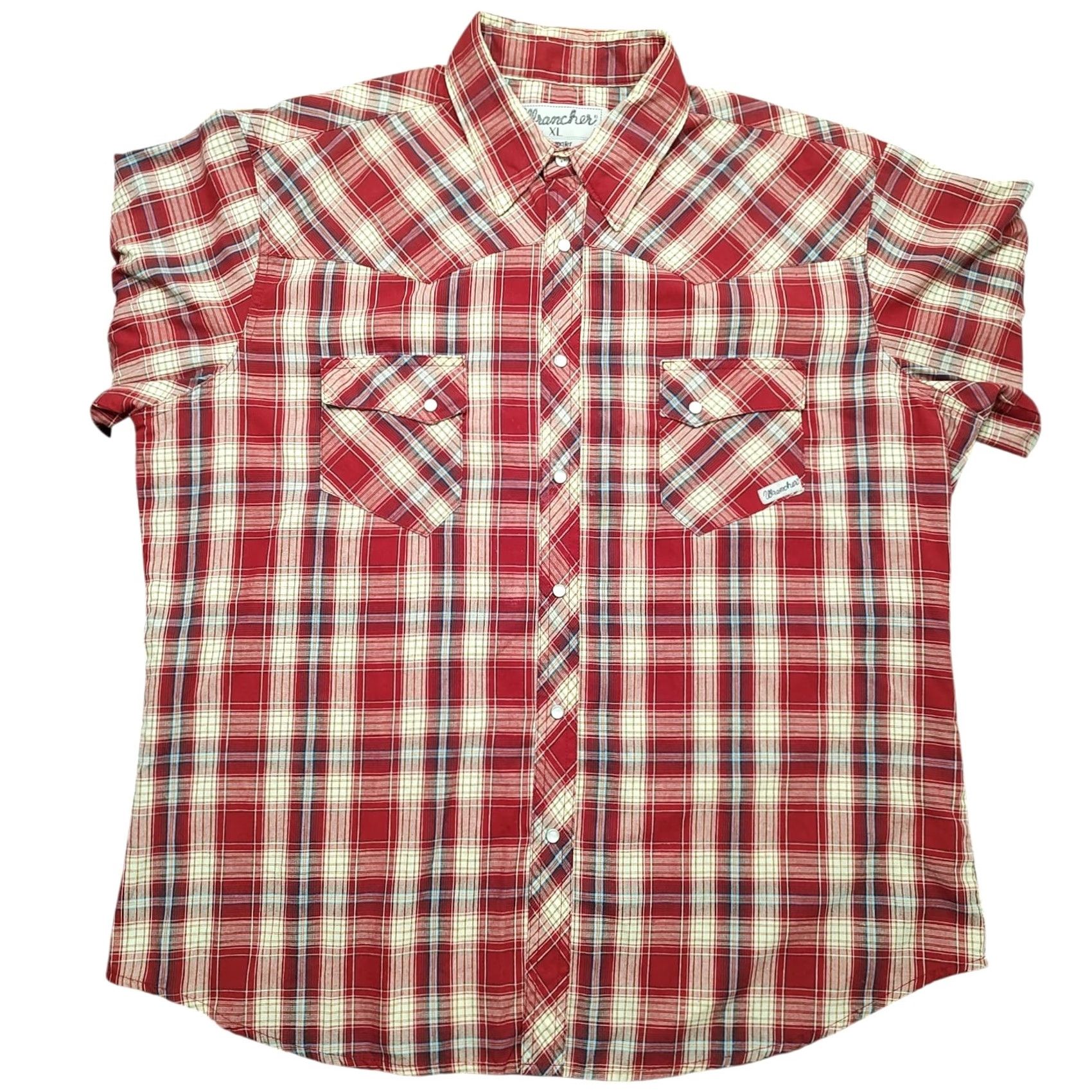 Wrangler VINTAGE Wrangler Wrancher Western Shirt Pearl Snap Red Plaid USA Mens XL Clearance? No. Size US XL / EU 56 / 4 - 2 Thumbnail