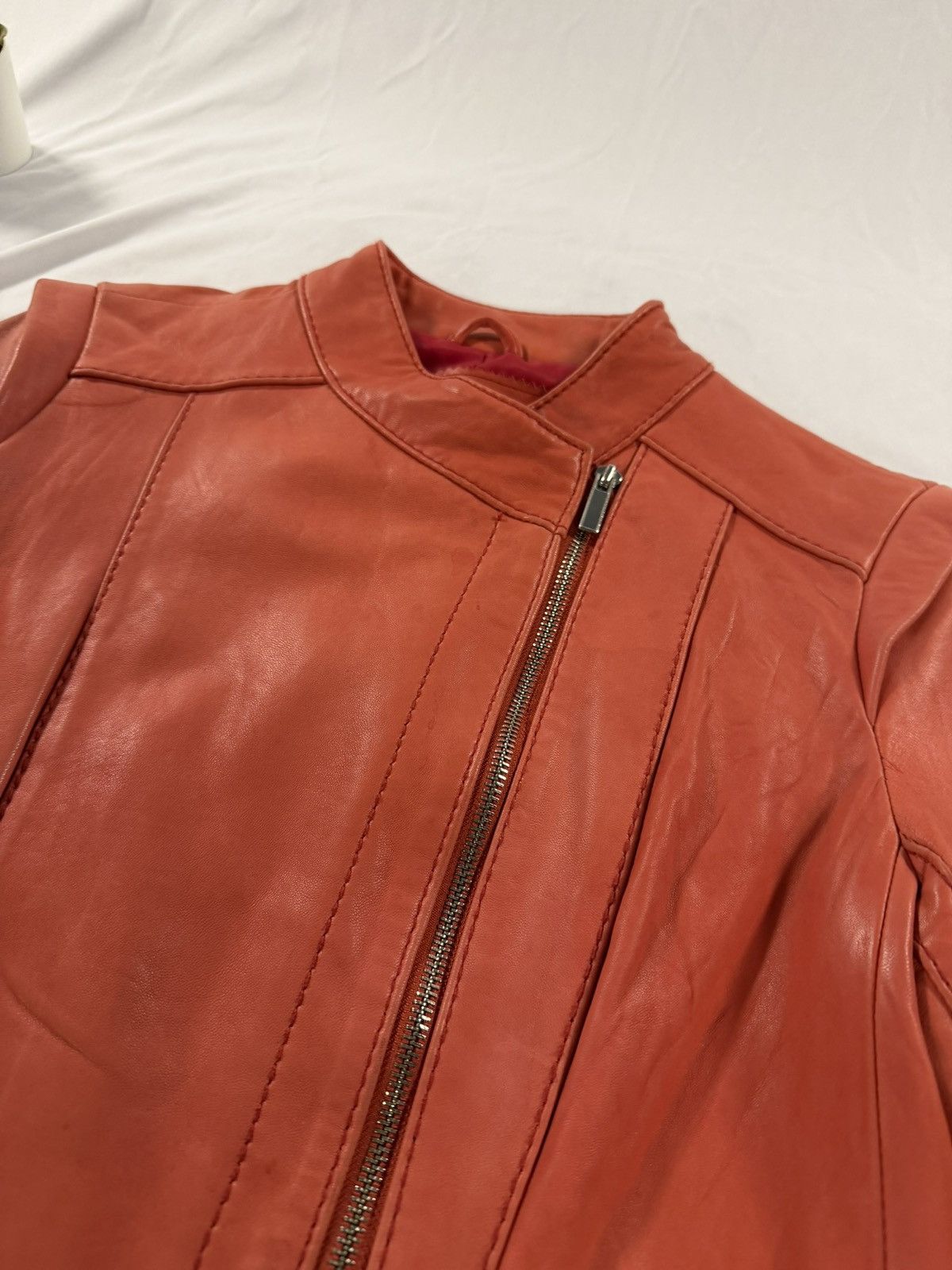 Neiman Marcus Neiman Marcus Exclusive Pink Leather Peach Biker Jacket S Size S / US 4 / IT 40 - 4 Thumbnail