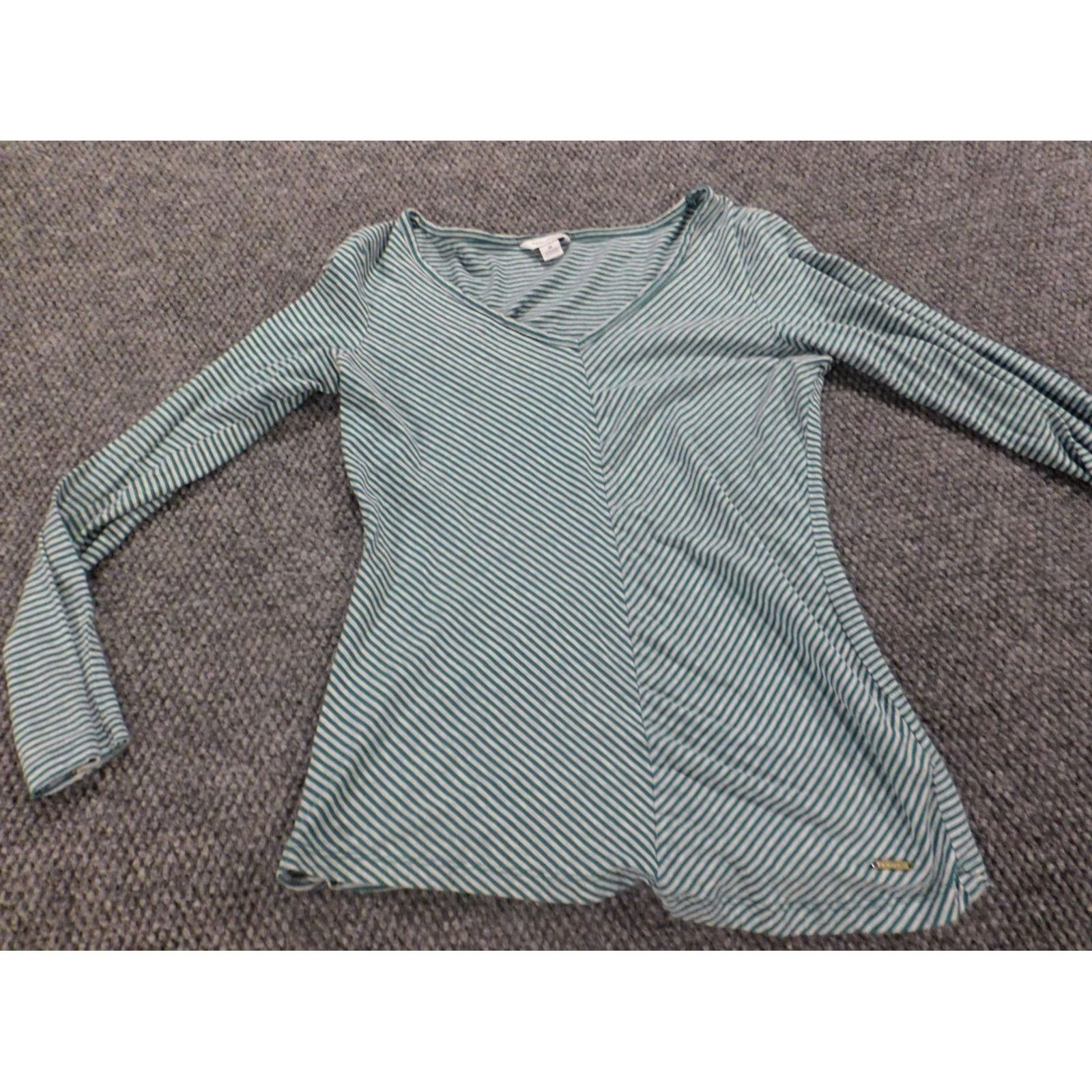 Nautica Nautica Womens Blouse M Green Striped Pullover V-Neck Stretch Casual Top Shirt Costume? Size M / US 6-8 / IT 42-44 - 2 Thumbnail
