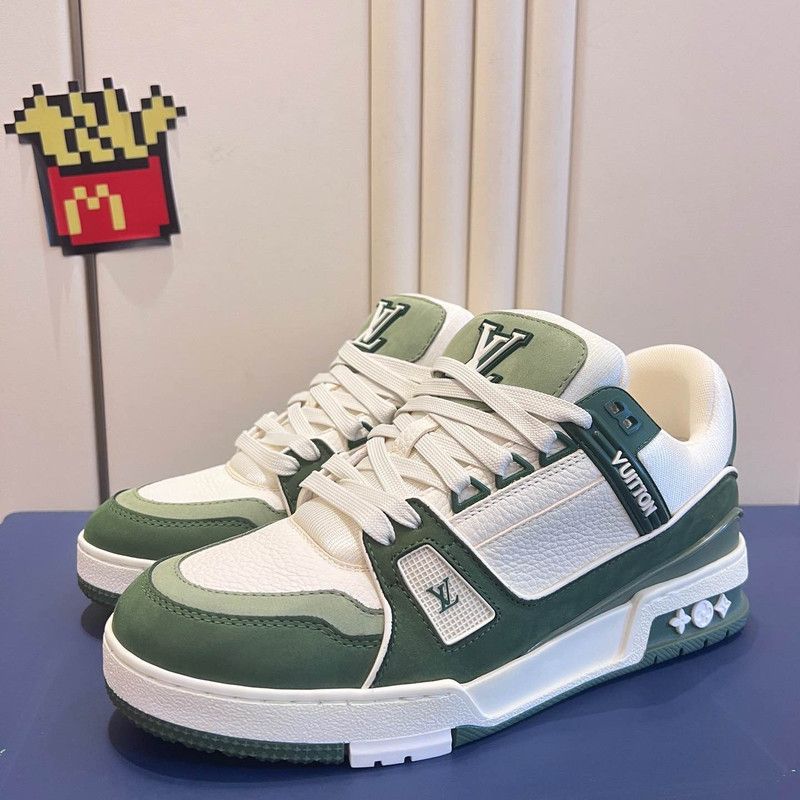 Louis Vuitton Louis Vuitton Green and White Trainer Sneaker 0079 Size US 8.5 / EU 41-42 - 1 Thumbnail