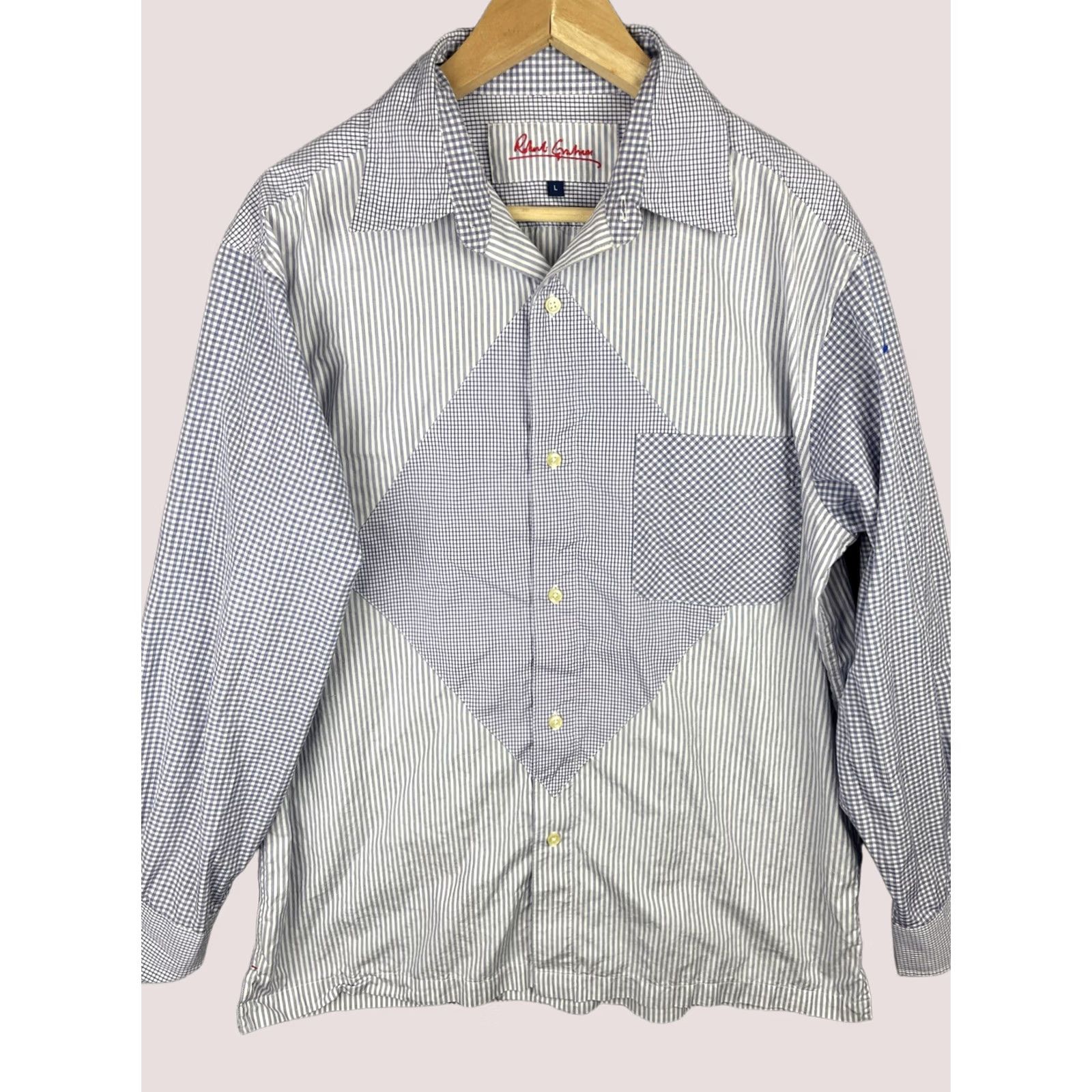 Robert Graham Robert Graham Shirt Mens Large Blue Patchwork Stripes Check Gingham Button Up Size US L / EU 52-54 / 3 - 1 Thumbnail