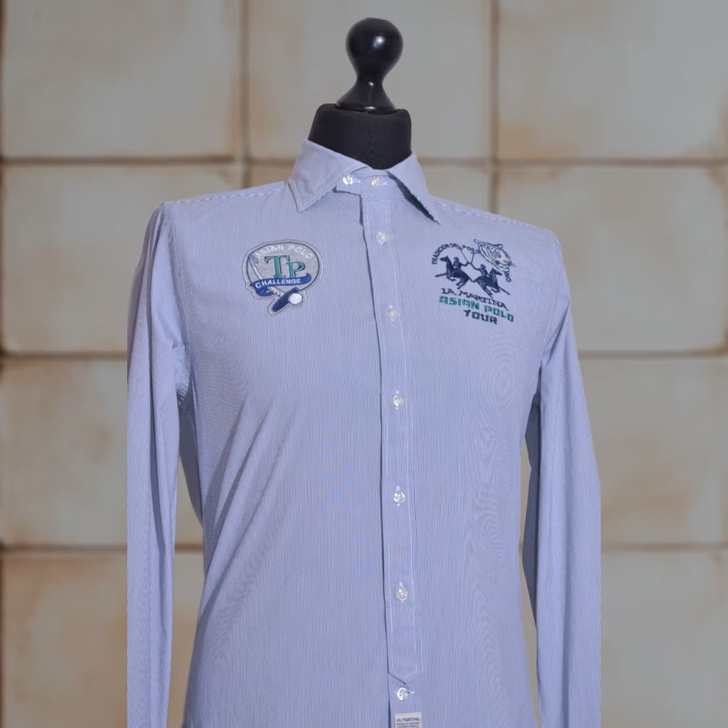 La Martina La Martina Blue Pinstripe Slim Fit Shirt Men XS S Regular Long Sleeve Button-Up Casual Knit? Size US S / EU 44-46 / 1 - 1 Thumbnail