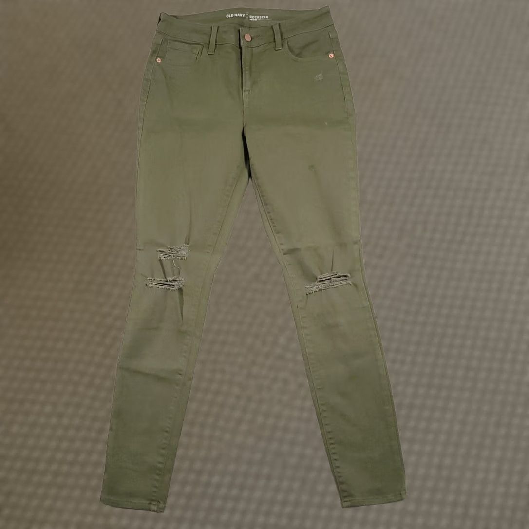 Old Navy Old Navy Rockstar Distressed Skinny Jeans Women 6 Green Mid-Rise Stretch Jeans Women Mens Boys Girls Size 28" / US 6 / IT 42 - 1 Thumbnail