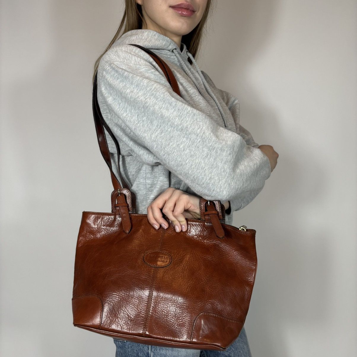 Vintage 90s Vera Pelle Luxury Leather Shoulder Bag Retro
