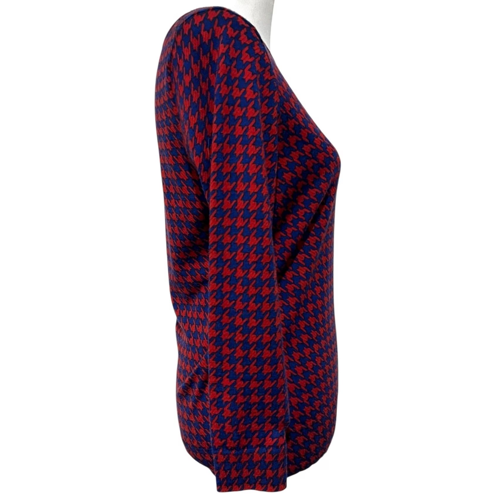J.Crew J.Crew Merino Wool Houndstooth Sweater Blue Women's Size M Pullover Knit Tippi 100% Wool F8262 Size M / US 6-8 / IT 42-44 - 6 Thumbnail