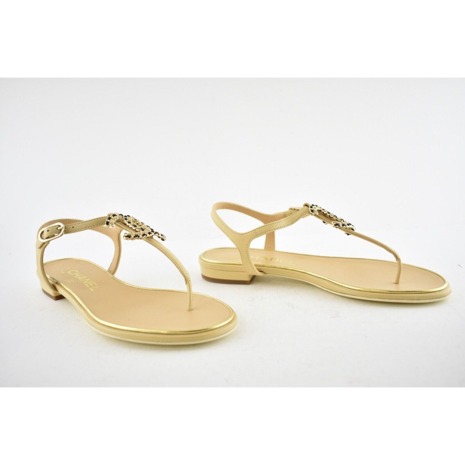 Chanel 19C Lambskin Chain CC XL Logo Ankle Strap Sandal Flat 36 Size US 6 / IT 36 - 2 Thumbnail