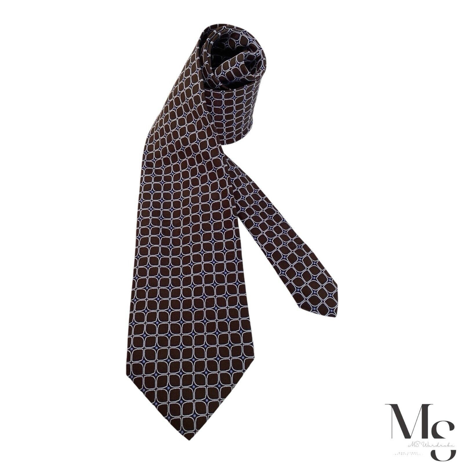 Harry Rosen HARRY ROSEN Brown Geometric Silk Tie Made In Italy W: 3.5" E Size ONE SIZE - 1 Thumbnail