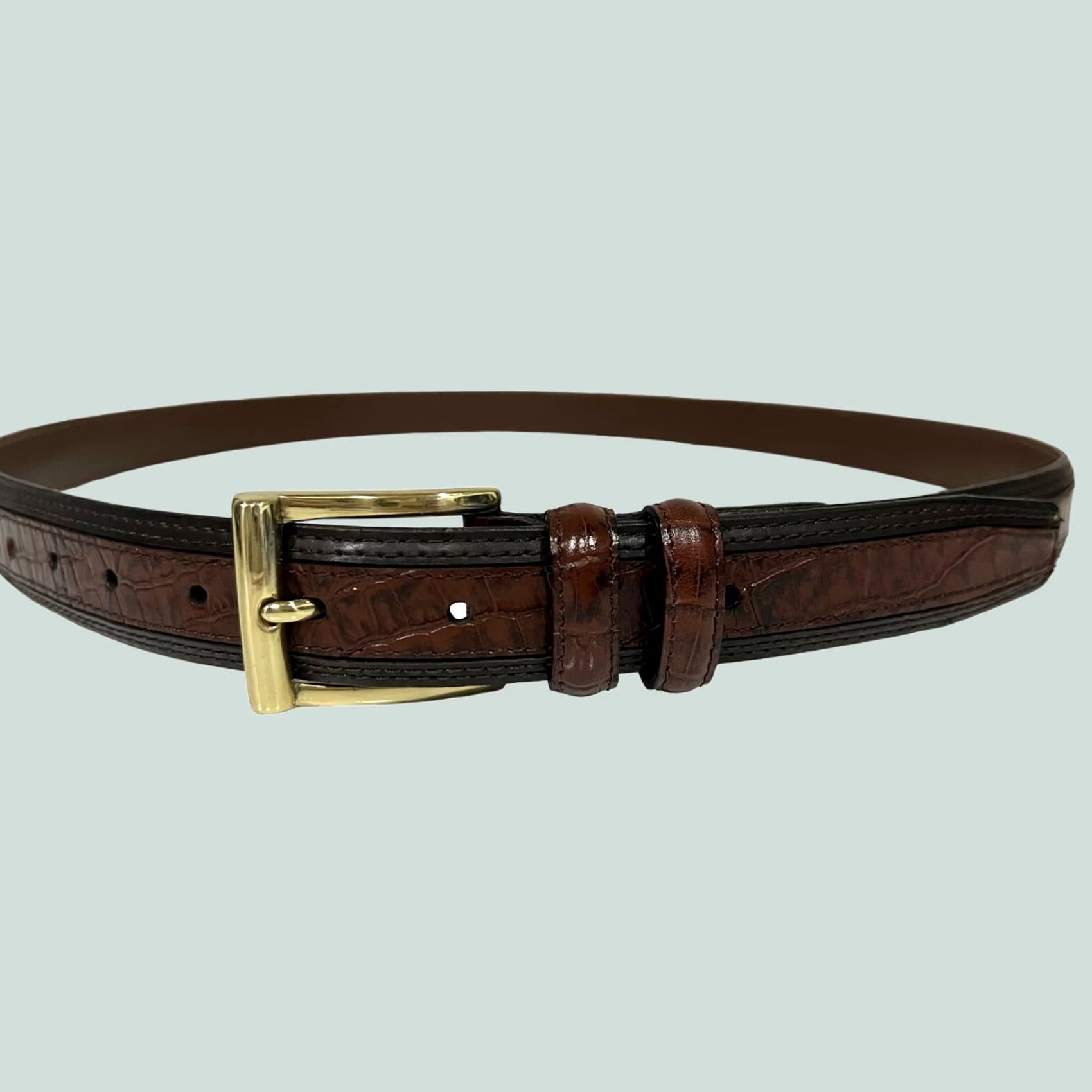 Vintage Scandia woods Belt Men 2XL Big & Tall Brown Leather Crocodile Texture Size ONE SIZE - 1 Thumbnail
