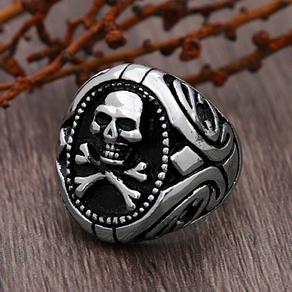 Vintage Gothic Stainless Steel Pirate Skull Ring Size 28 - 4 Thumbnail