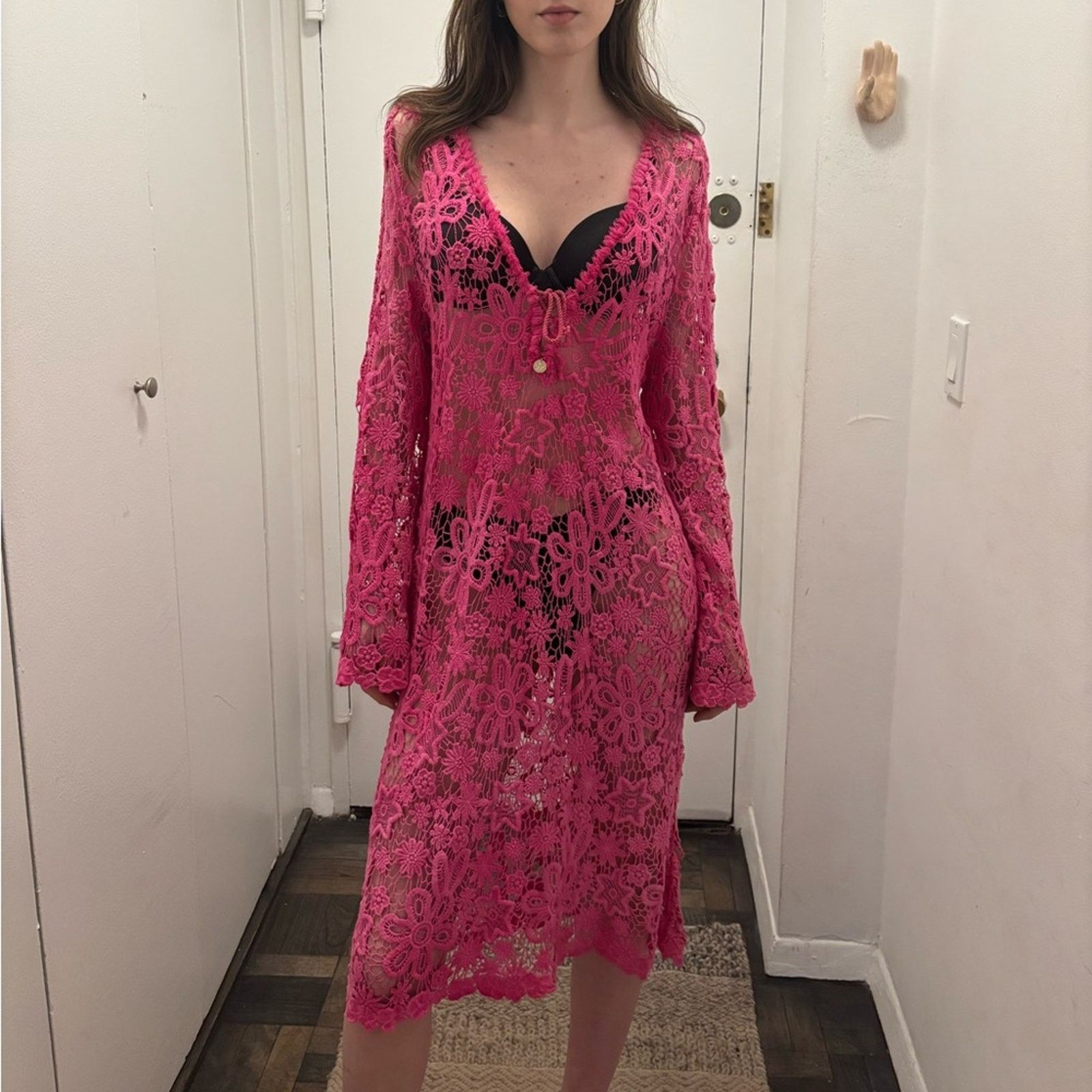 NWT Blumarine Beachwear Pink Lace Floral Cardigan L
