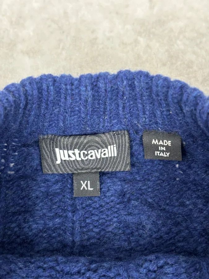 Just Cavalli 2010s Cavalli Avant-Garde Navy Destructured Wool Sweater Size US L / EU 52-54 / 3 - 7 Thumbnail