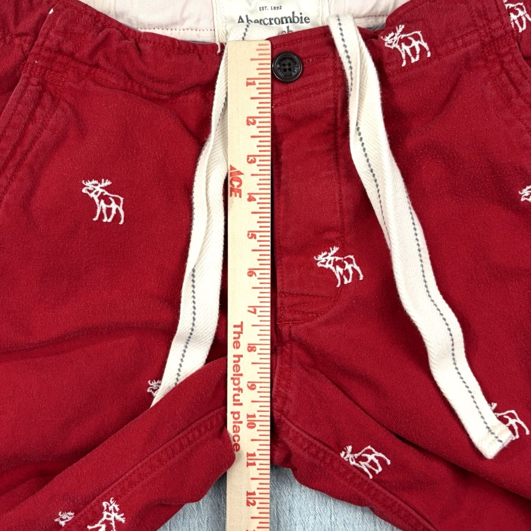 Abercrombie & Fitch VINTAGE Abercrombie & Fitch Men's Flannel Pant Moose Embroidered Red Tie Waist 33x29 ANKLE Straight Mens Size US 29 - 4 Thumbnail